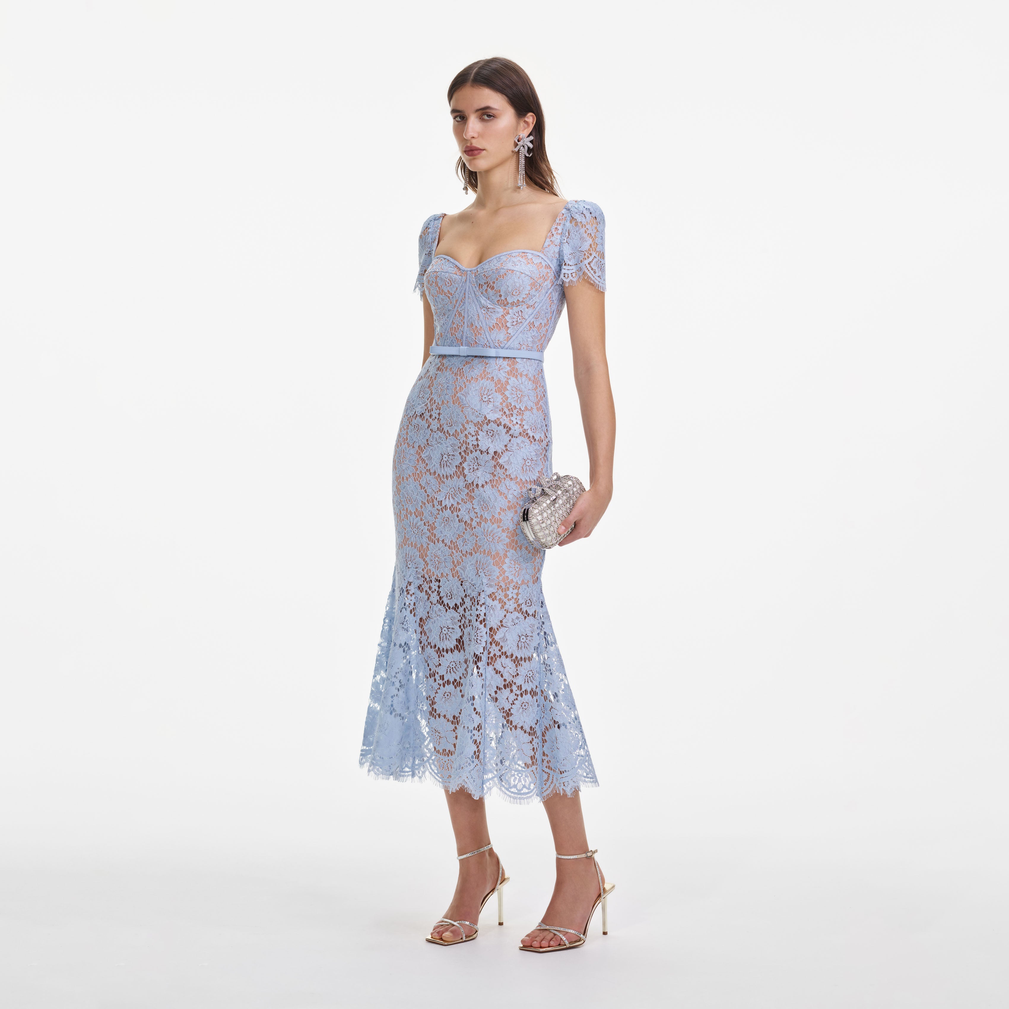 Self Portrait Dresses Baby Blue Spitzenkleid Midi UK 8