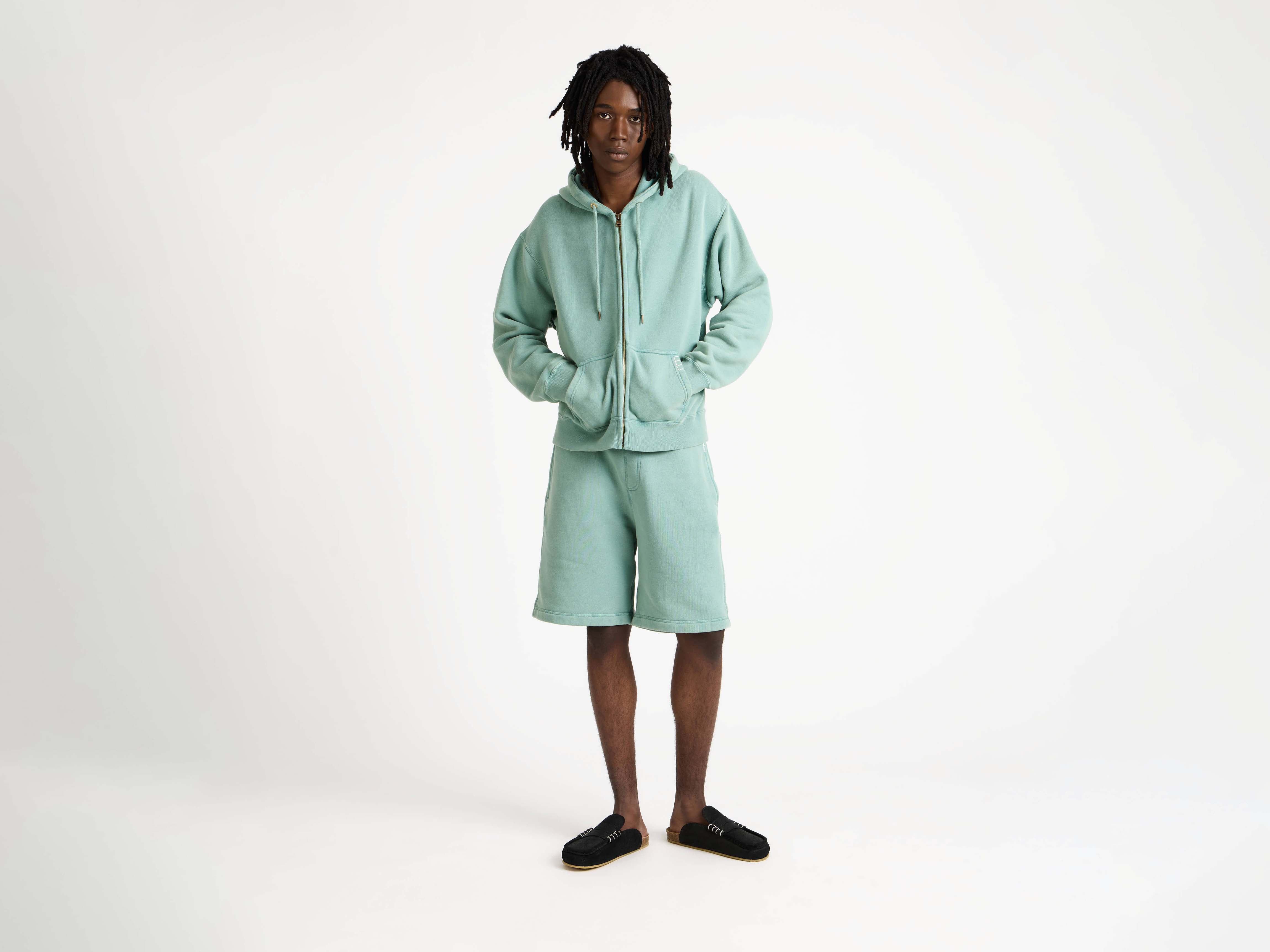 J.W.Anderson Front Zip Hoodie Kapuzenjacke Washed Teal Jersey