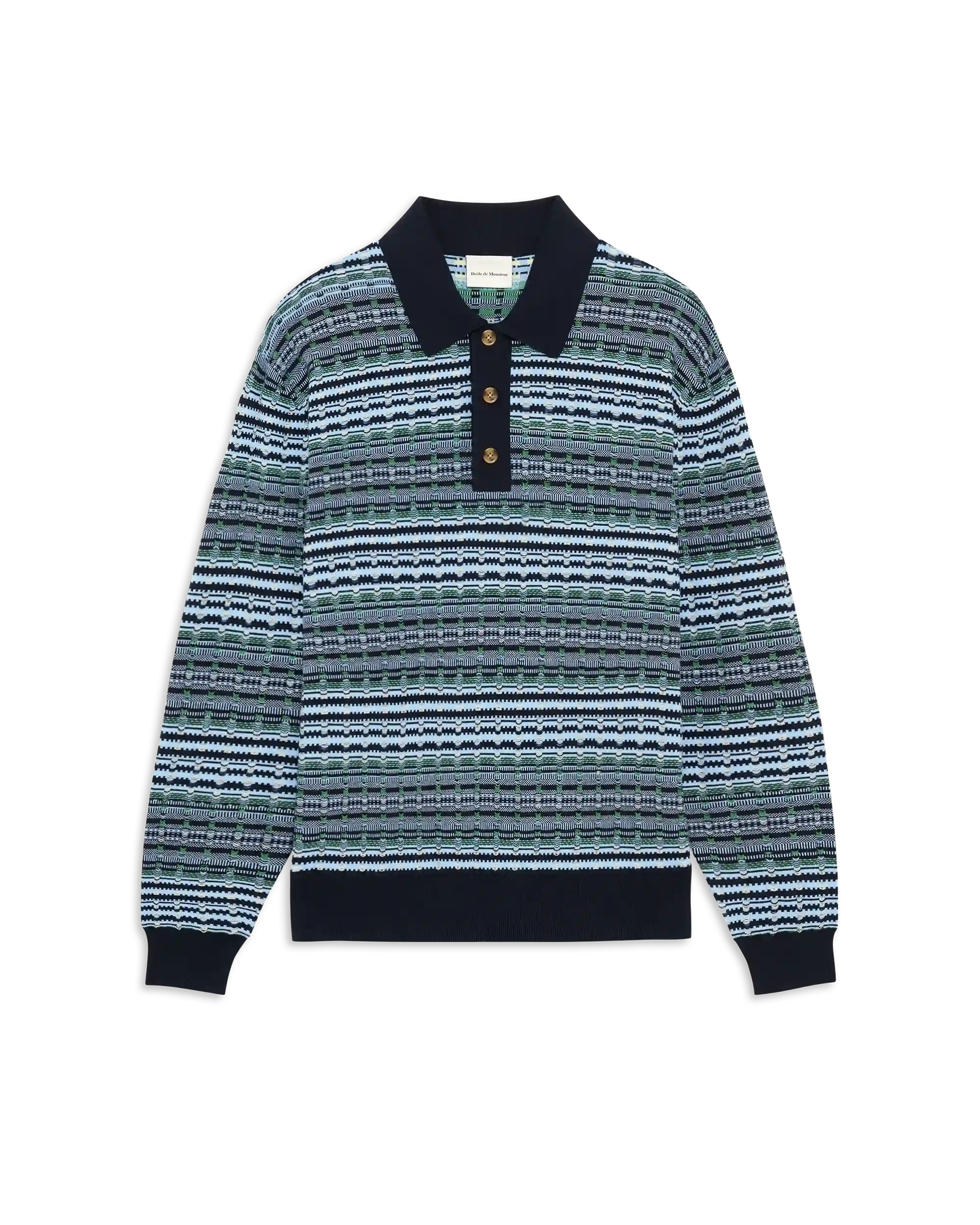 Drôle De Monsieur Coogi Long Sleeve Knit Polo Strickpolo Blau