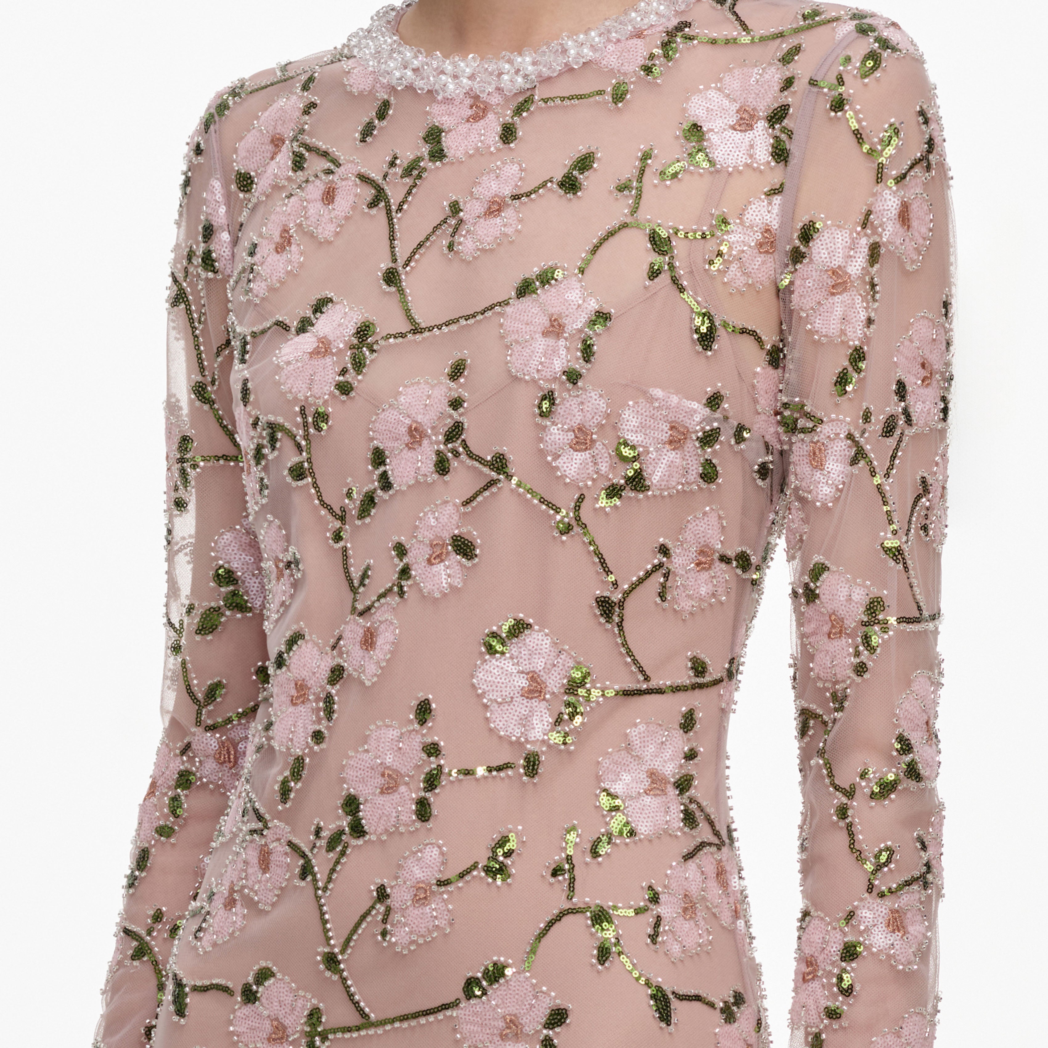 Self Portrait Sequin Maxikleid Pink Floral Pailletten