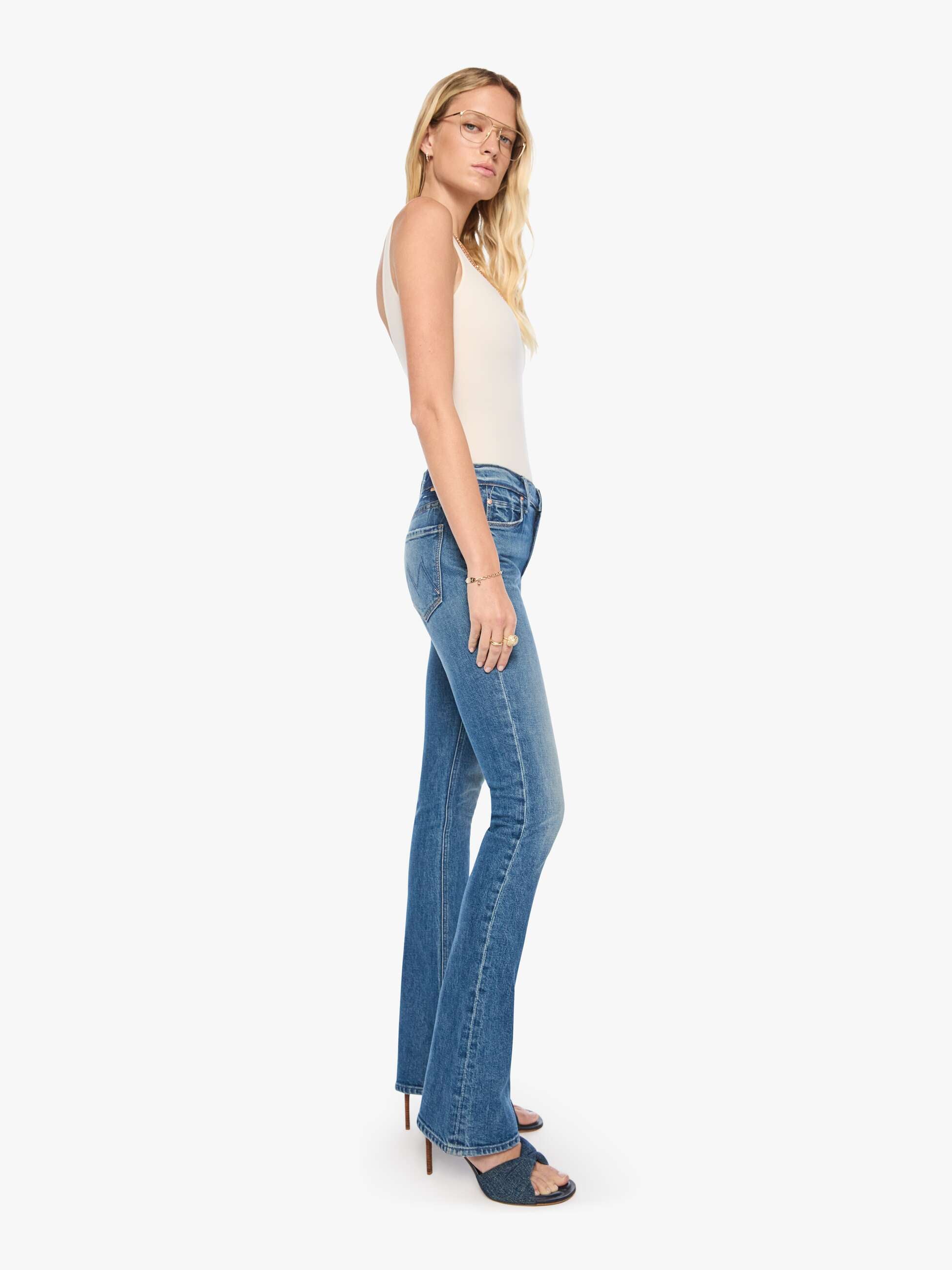 Mother The Runaway Jeans On A Roll Blau Mid Rise Flare