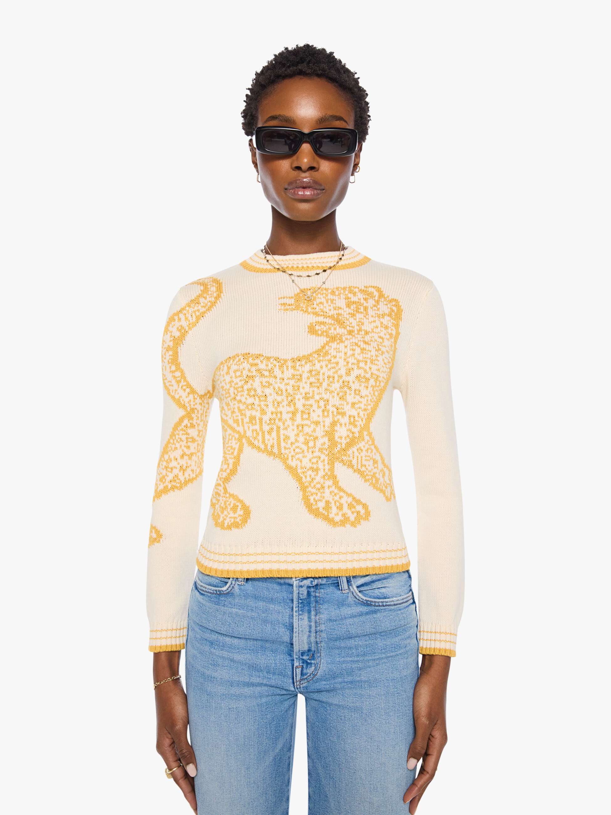 Mother The Baby Jumper Pullover Ivory Creme Leo Baumwolle