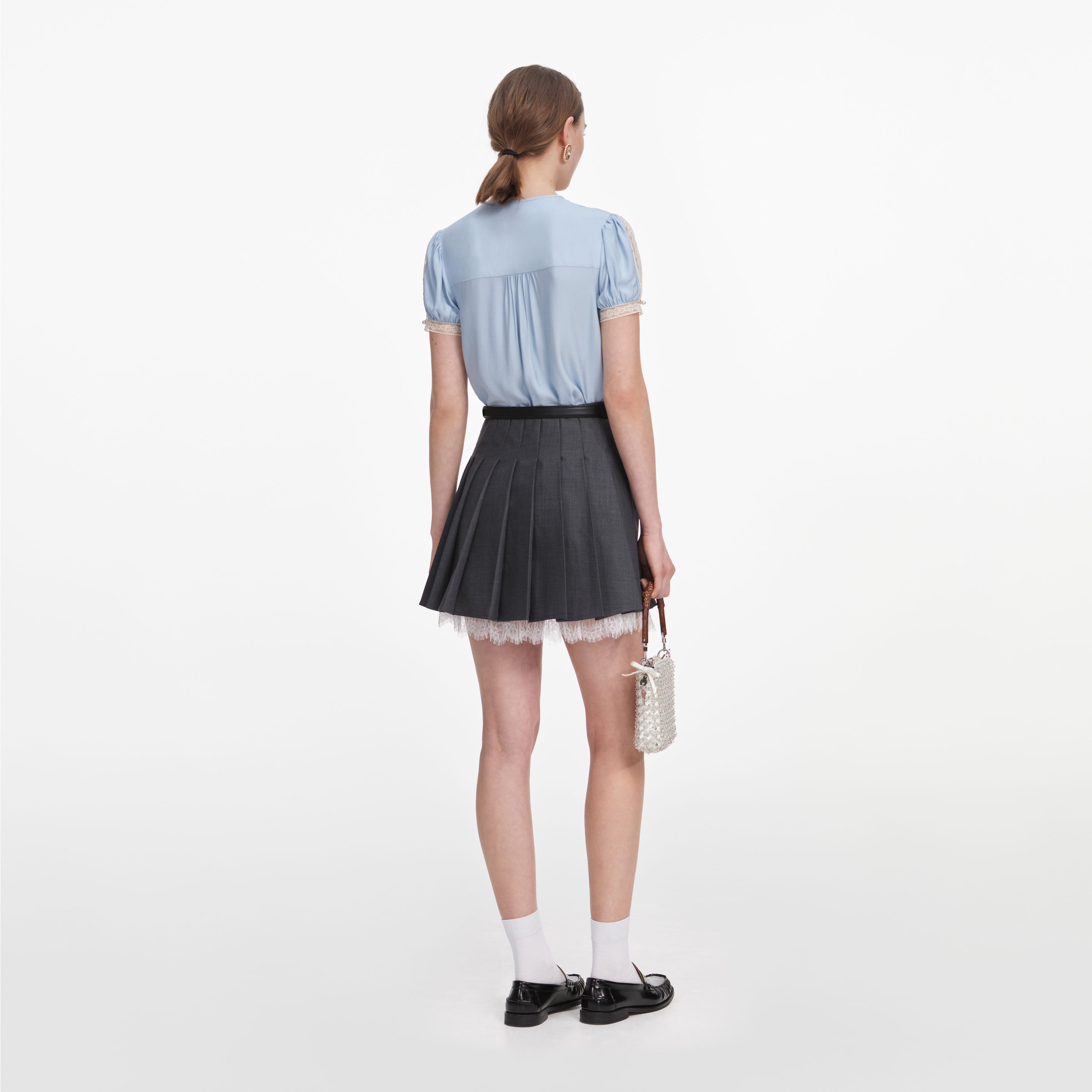 Self Portrait Grey Pleated Mini Rock grau UK 8