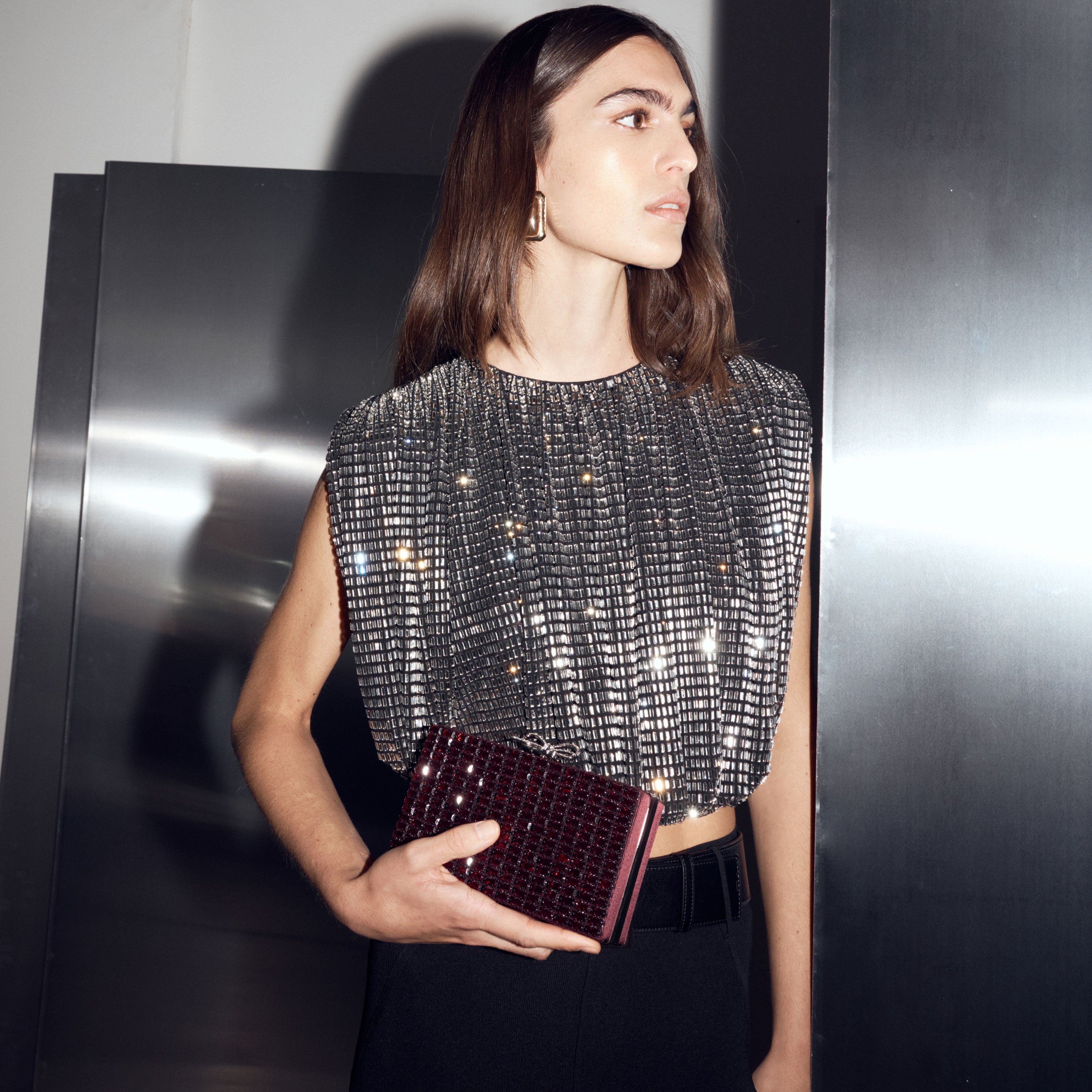 Self Portrait Burgunder Chainmail Clutch Tasche