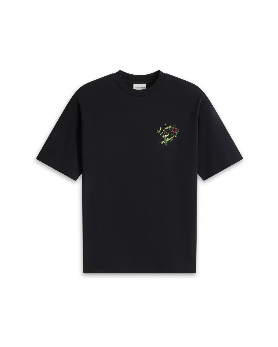 Drôle De Monsieur Esquisse Slogan T-Shirt Schwarz Baumwolle
