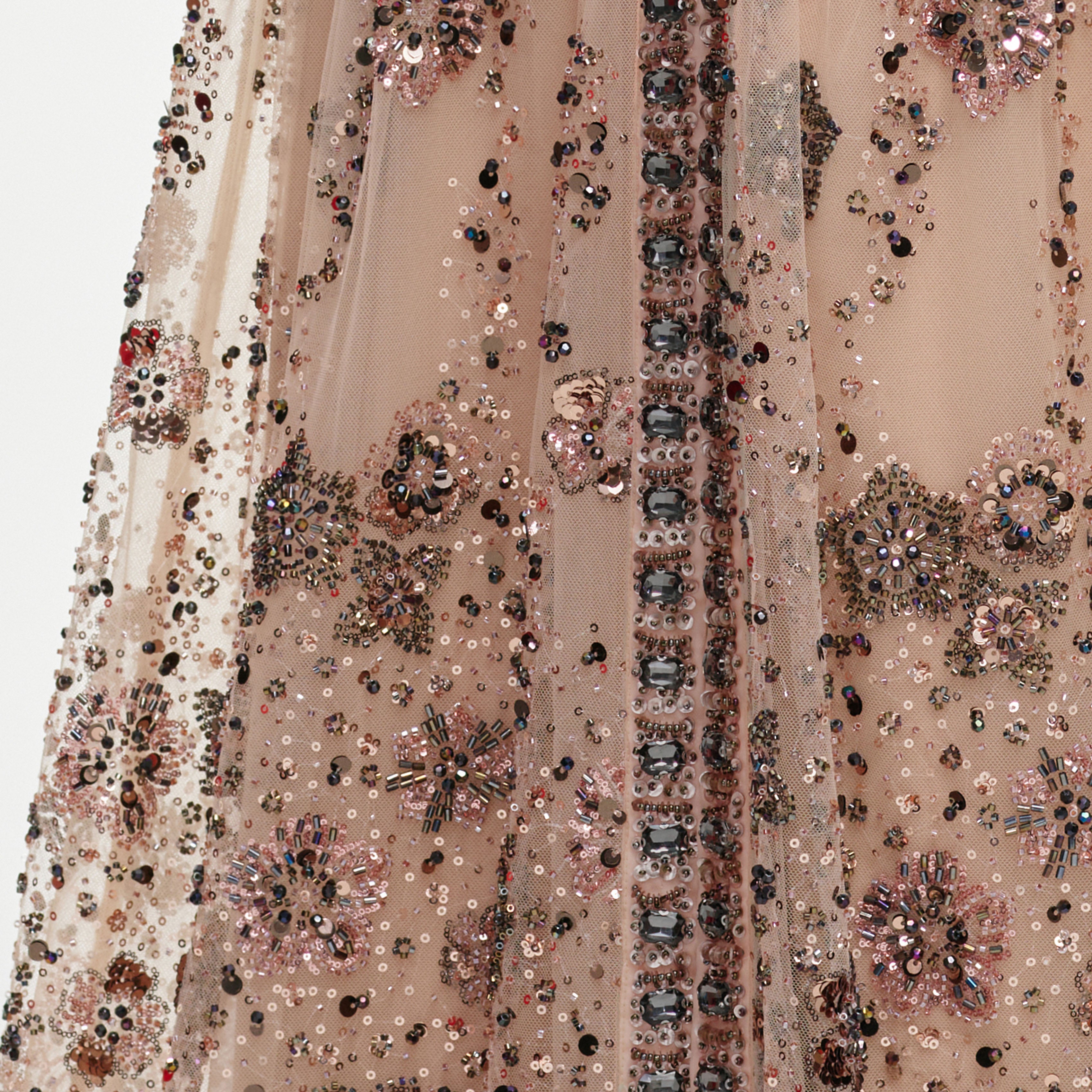 Self Portrait Beige Sequin Fur Maxi Kleid Beige Strass
