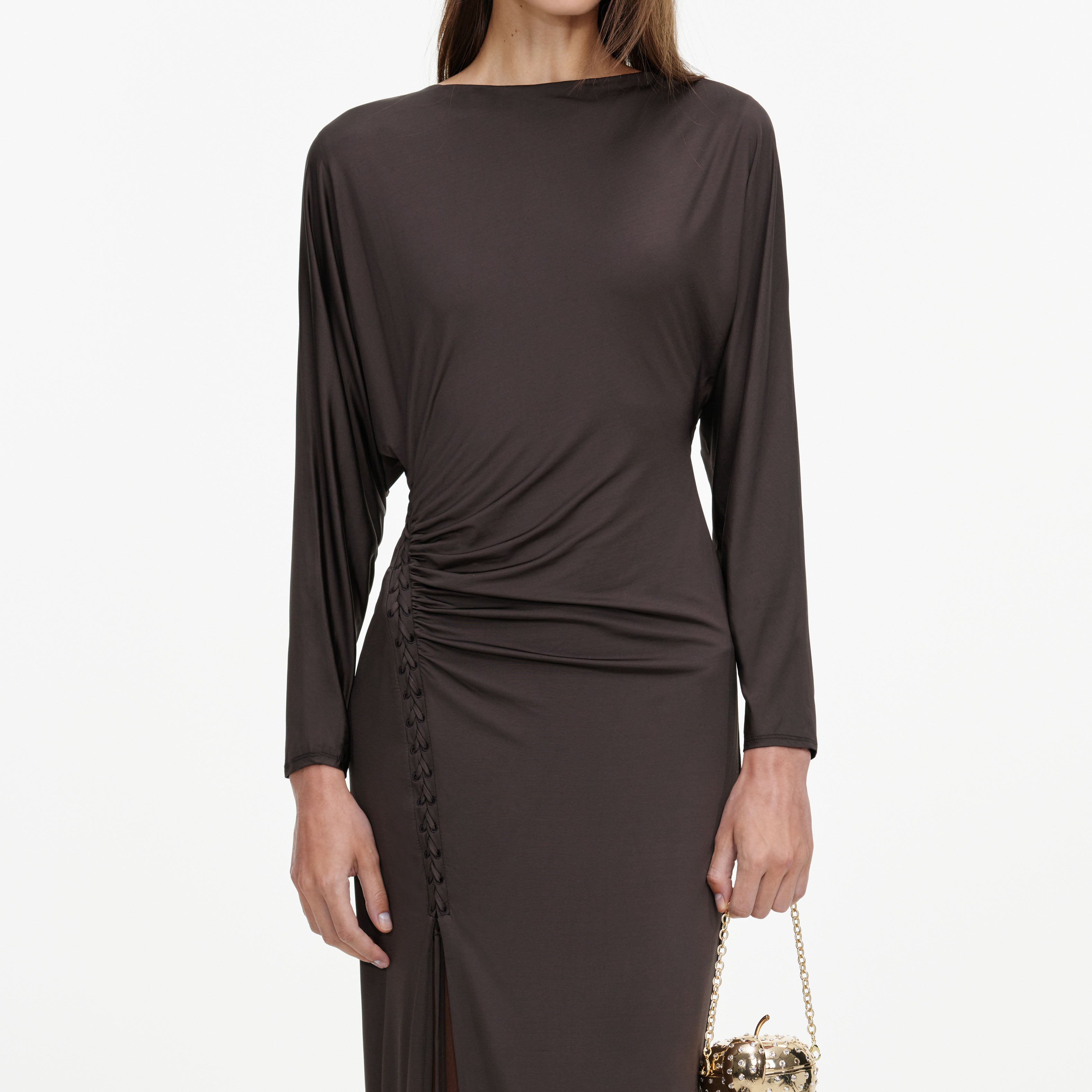 Self Portrait Brown Jersey Open Back Maxi Dress braun