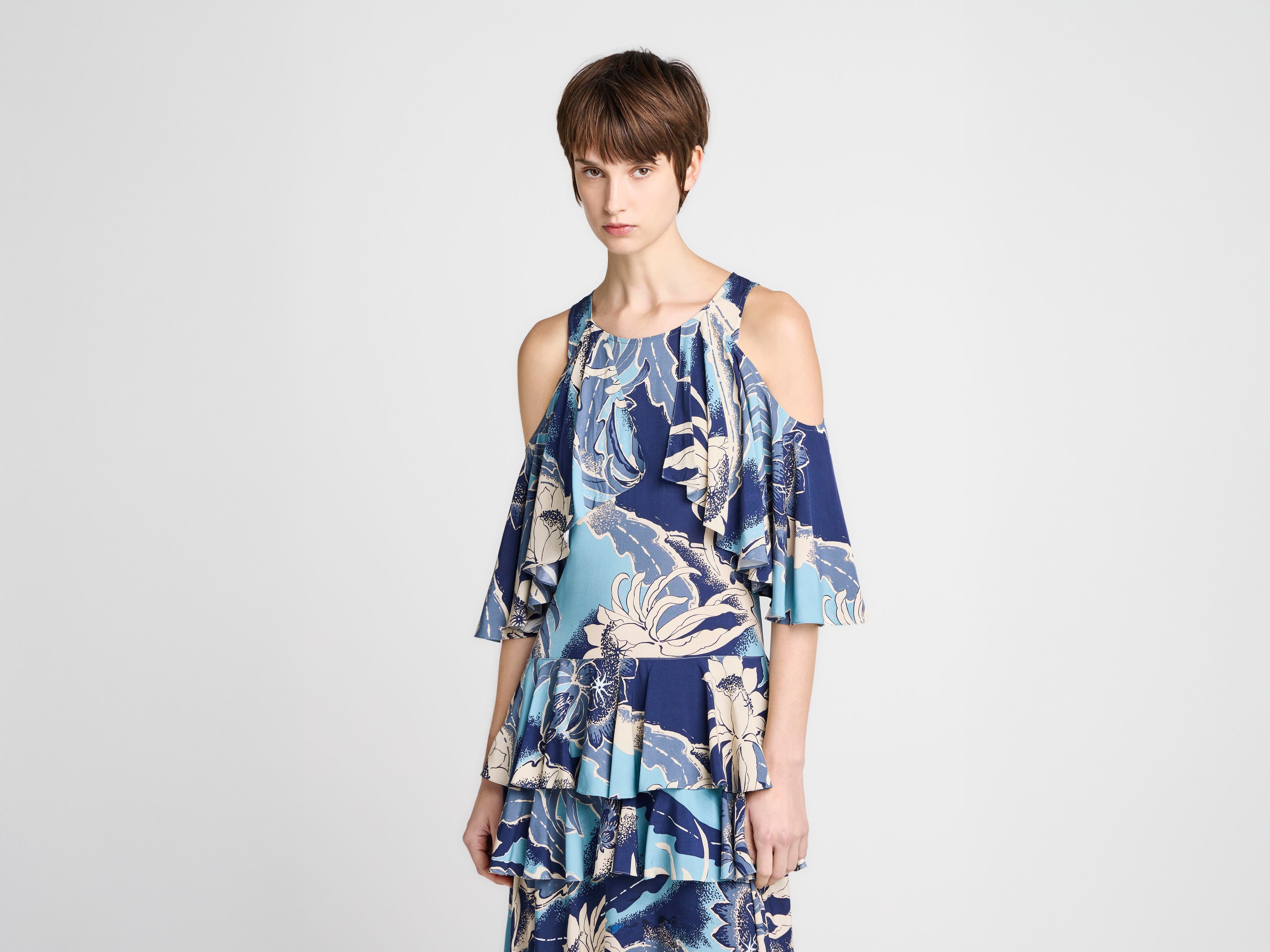 J.W.Anderson Ruffle Dress Maxikleid Saphirblau Print