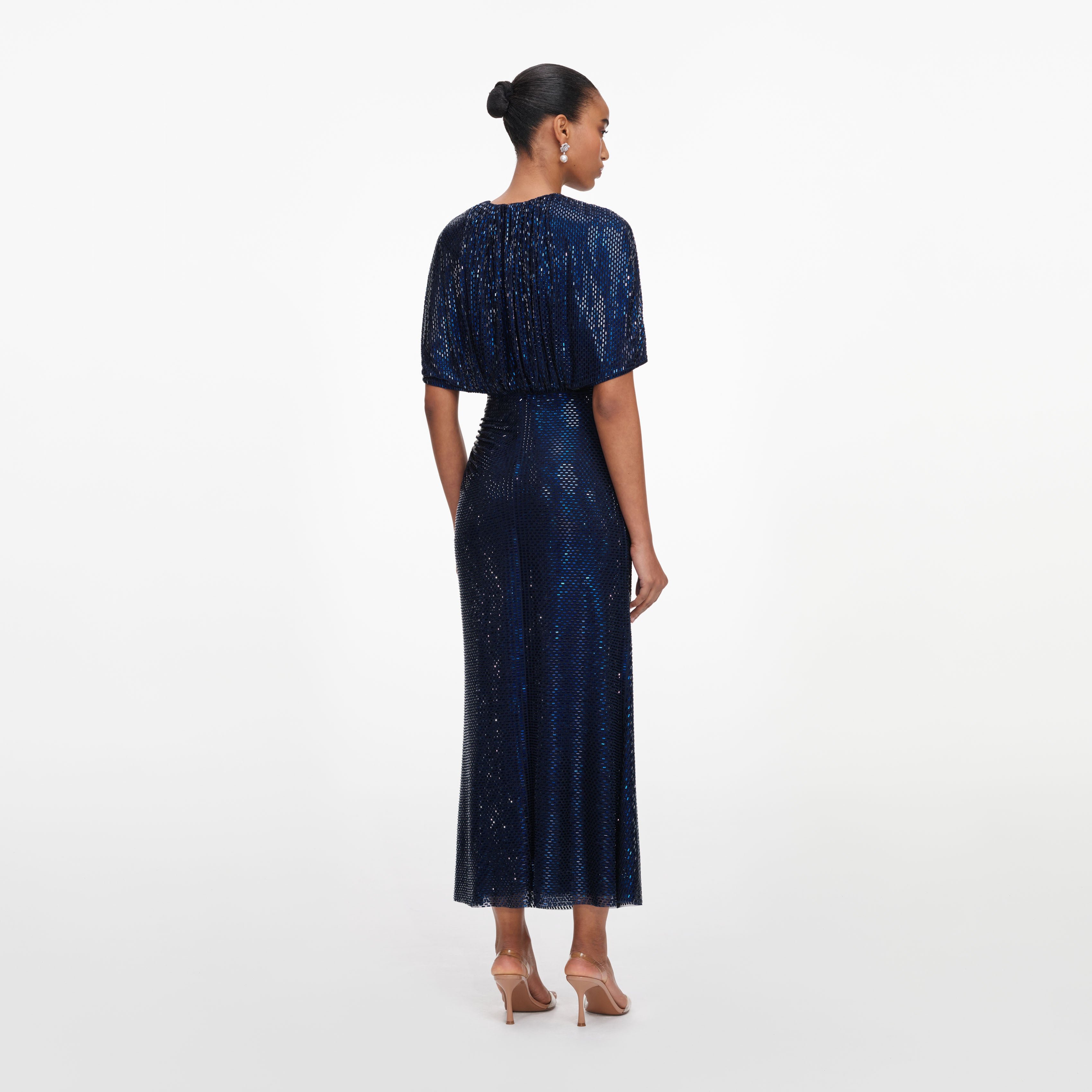 Self Portrait Navy Rhinestone Cape Midikleid mit Strass