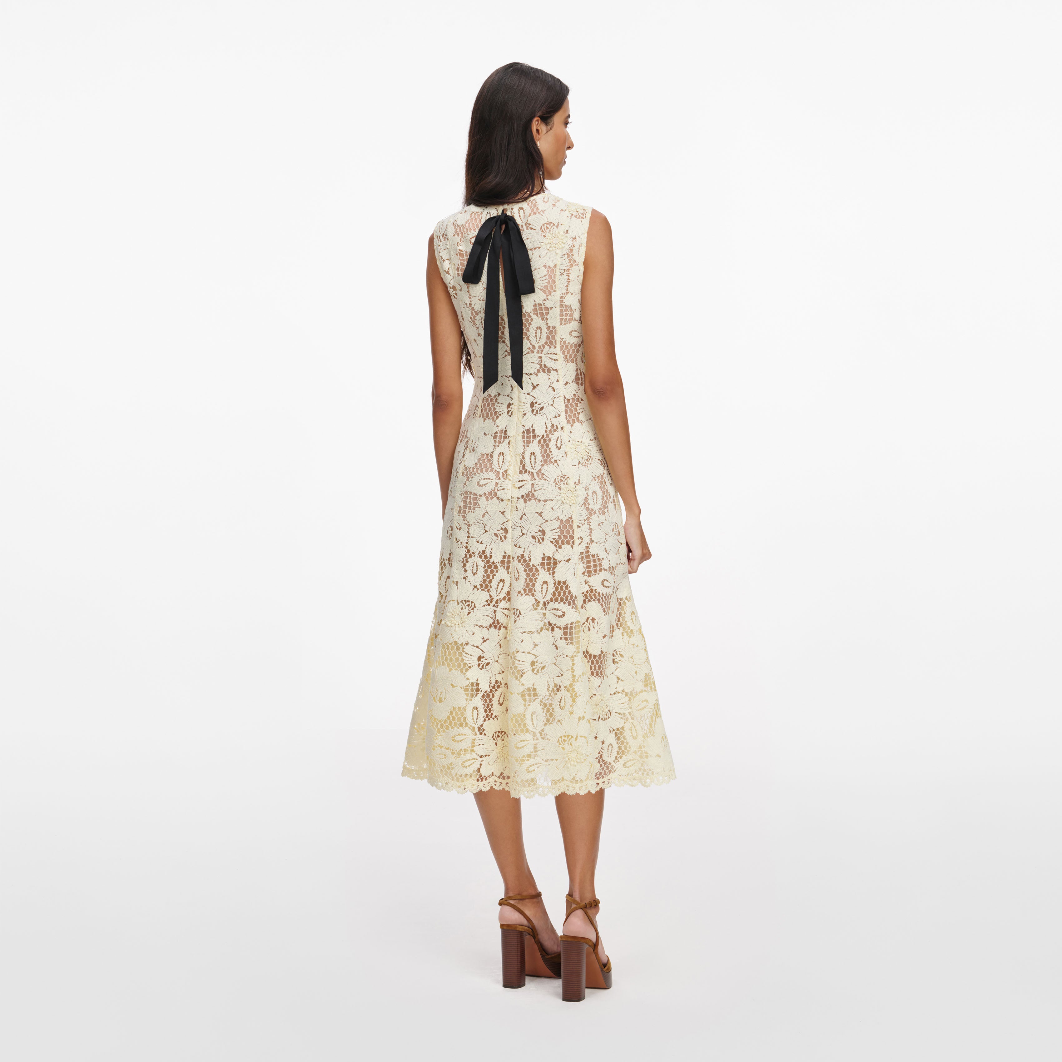 Self Portrait Yellow Crochet Lace Midi Dress Midikleid Gelb