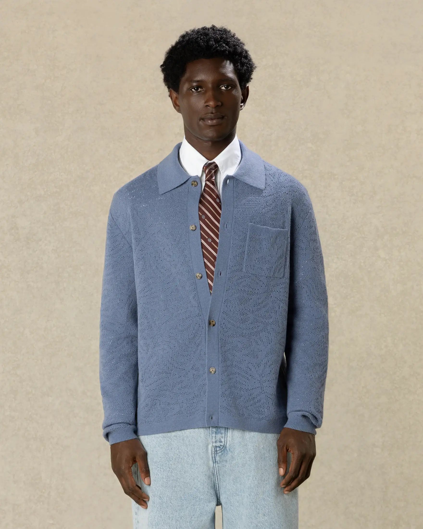 Drôle De Monsieur Lace Polo Strickpolo blau Wolle langarm