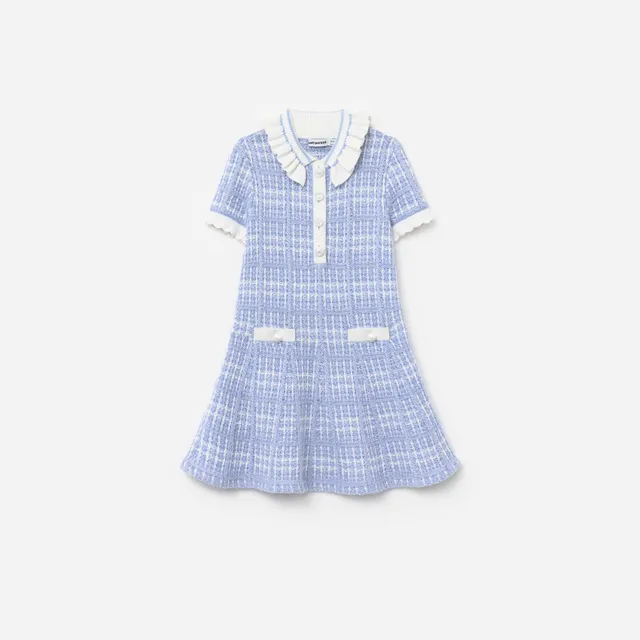 Self Portrait Blue Check Knit Dress Blau Mädchenkleid