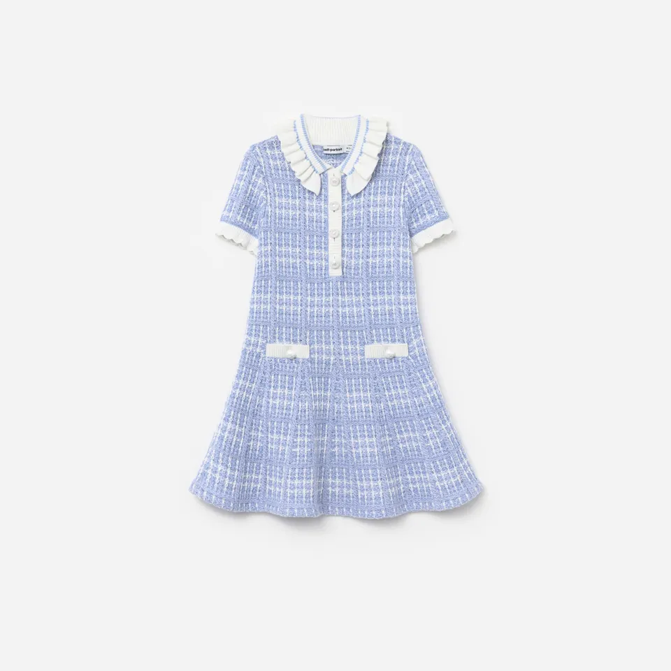 Self Portrait Blue Check Knit Dress Blau Mädchenkleid