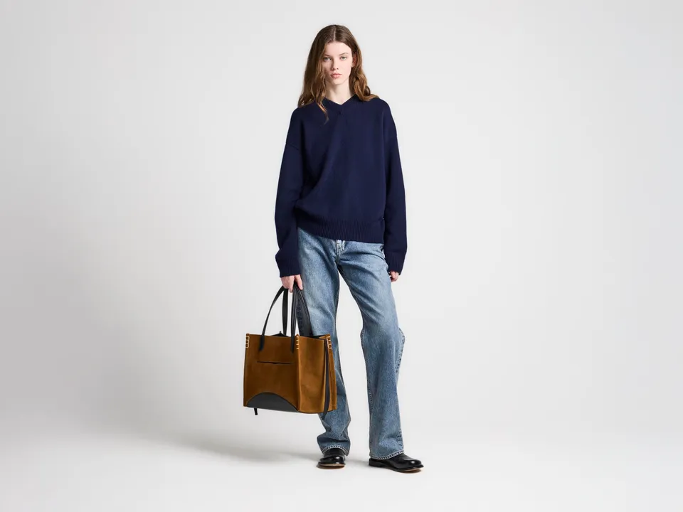 J.W.Anderson Knitwear V-Neck Cashmere Pullover Navy Damen