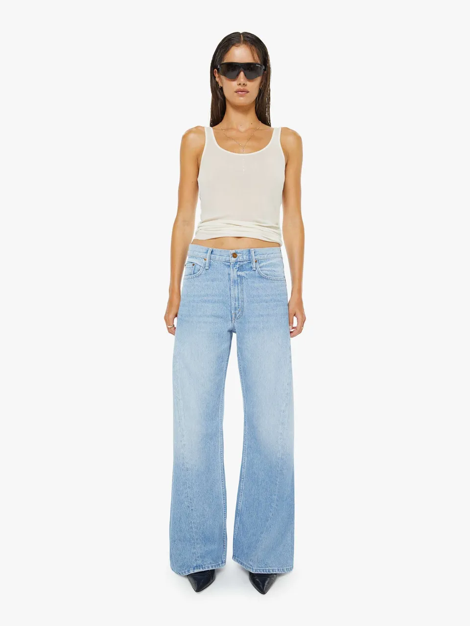 Mother Denim Snacks Lemon Twist Sneak Jeans Hellblau Wide Leg