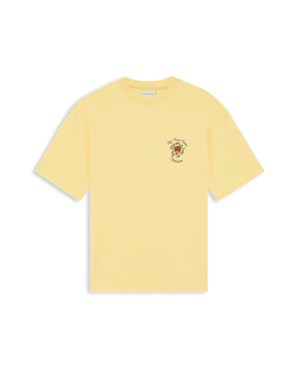 Drôle De Monsieur Slogan Rose T-Shirt Baumwolle Hellgelb