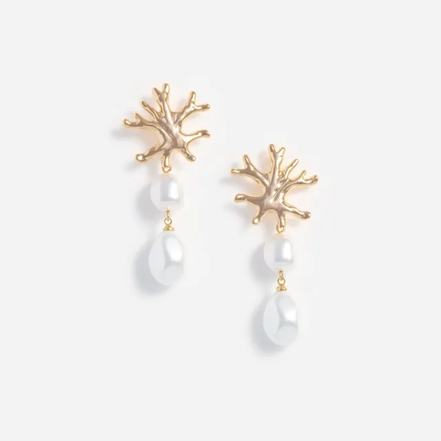 Self Portrait Coral Pearl Ohrringe Gold Perle