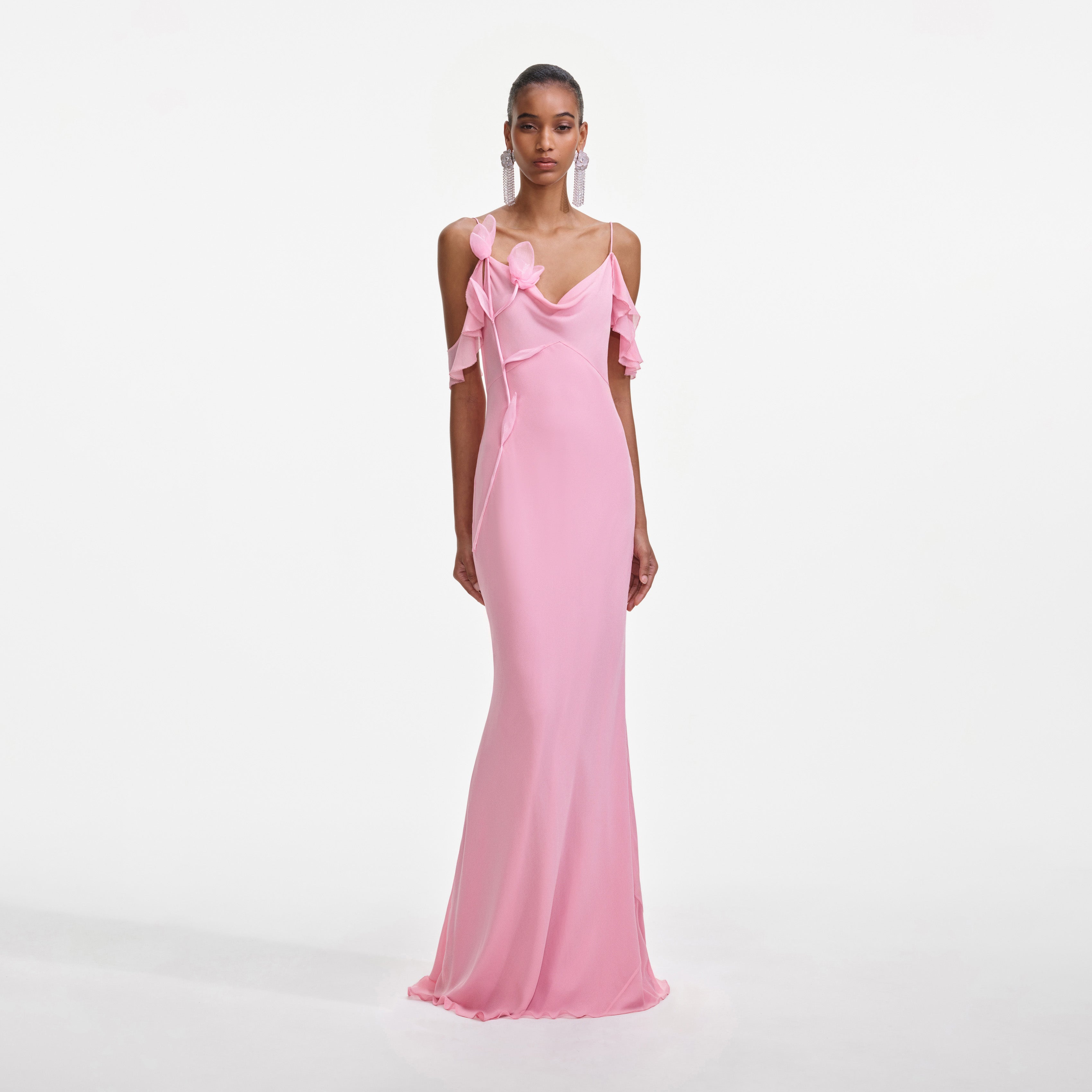 Self Portrait Pink Georgette Flower Maxi Kleid Rosa