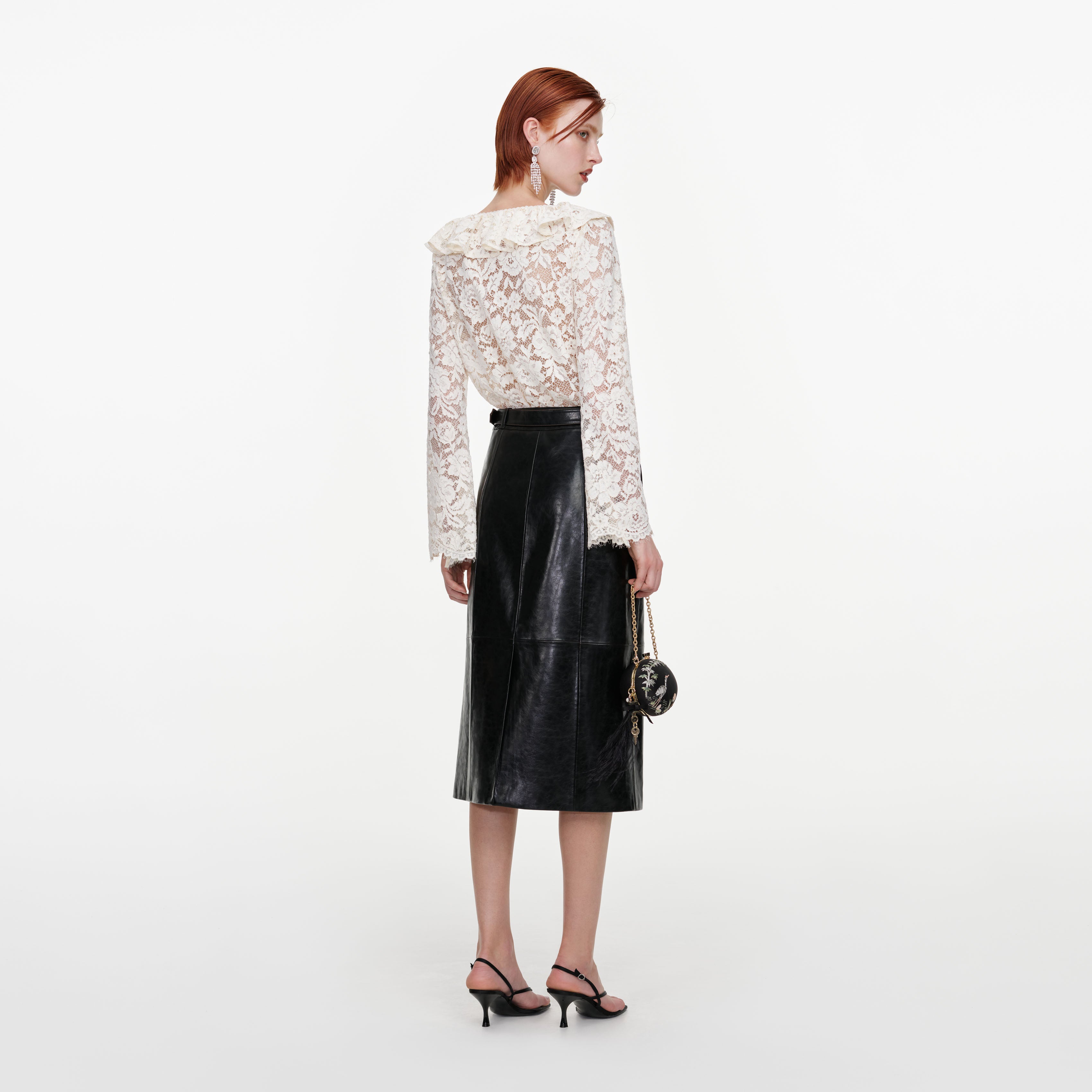 Self Portrait Cream Lace Frill Top UK 8 Creme Spitze