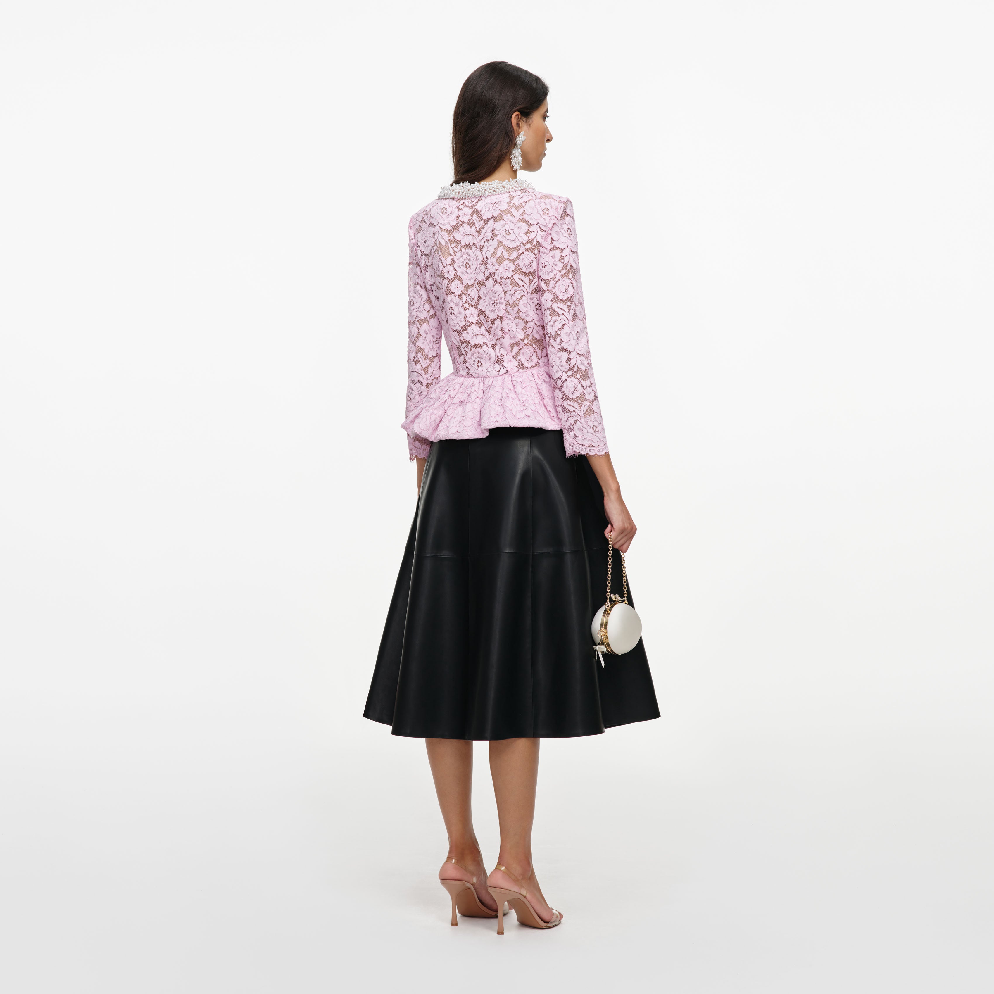 Self Portrait Pink Lace Peplum Top Oberteil Rosa Spitze