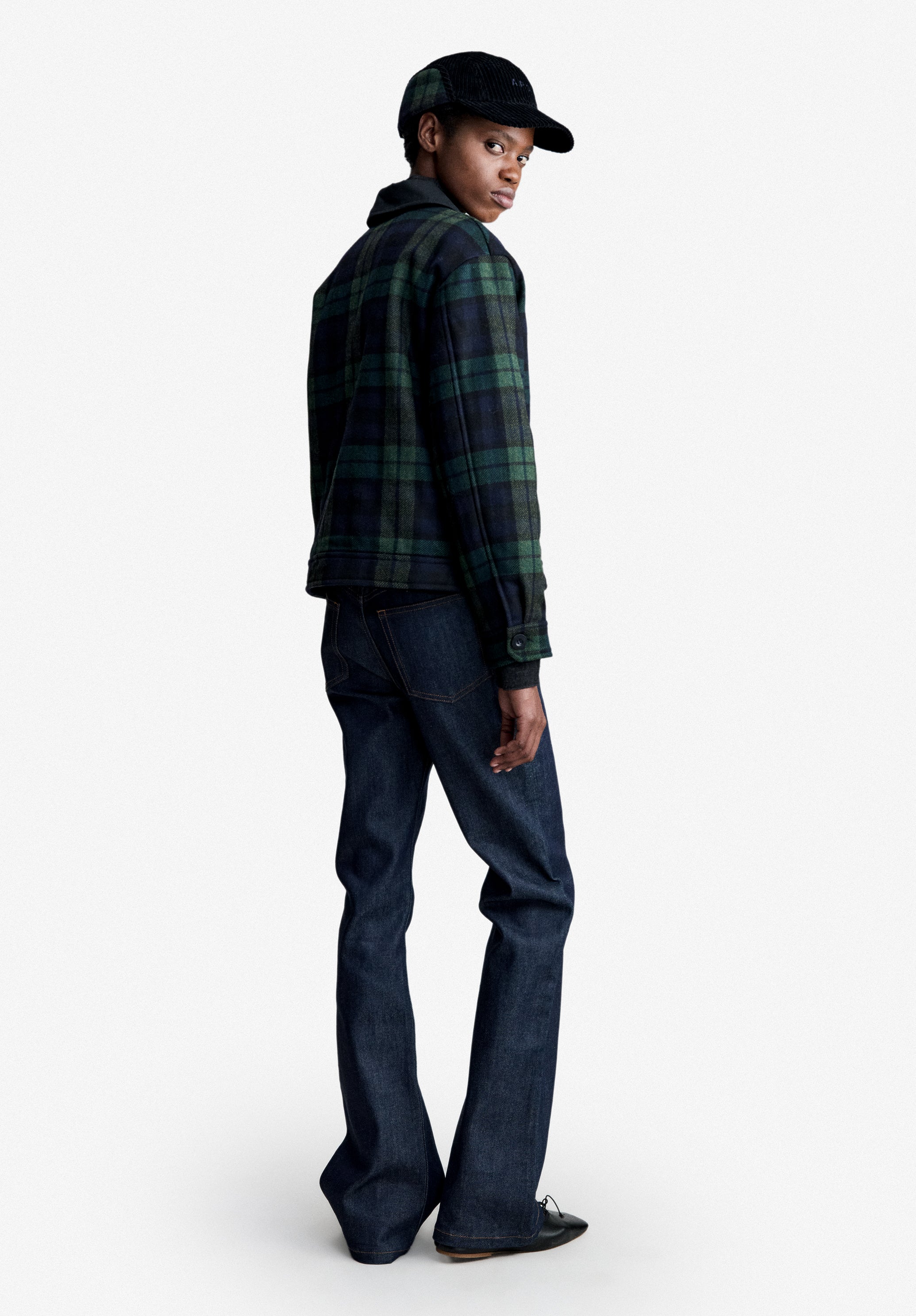 A.P.C. karierte Jacke Marineblau Boxy-Fit Hornknöpfe
