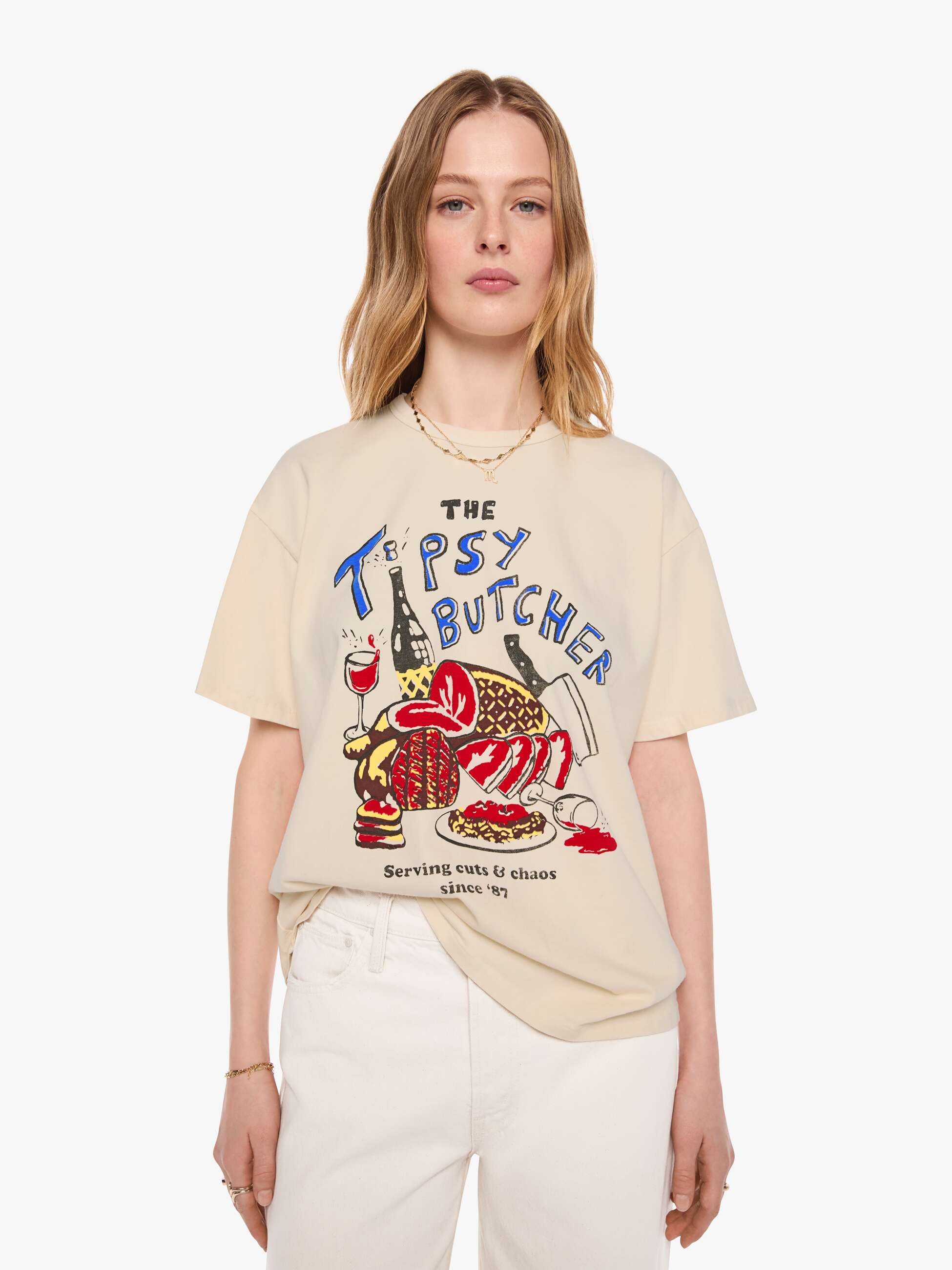 Mother The Lowdown T-Shirt Tipsy Butcher creme Oversize