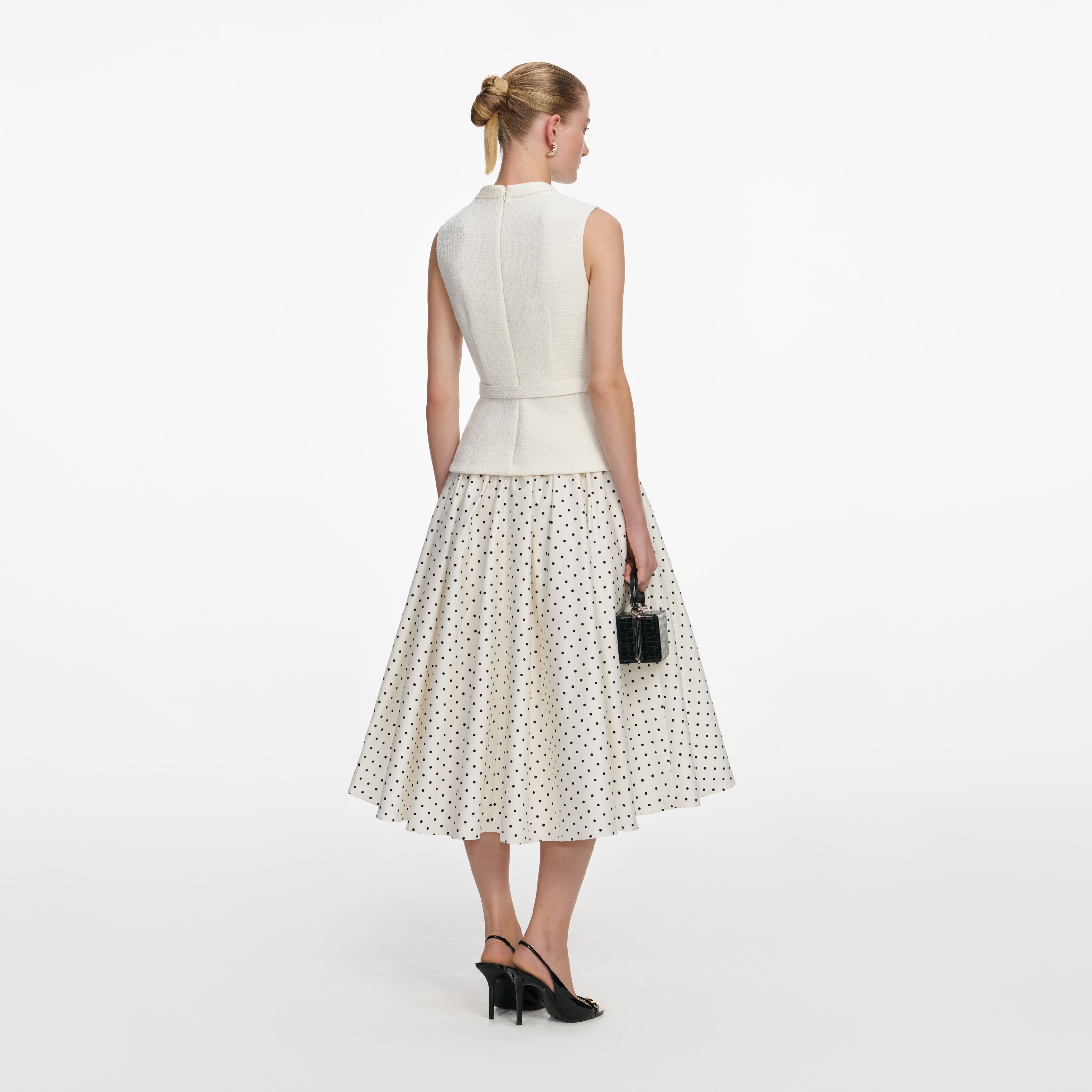 Self Portrait Boucle Polka Dot Midikleid Creme UK 6
