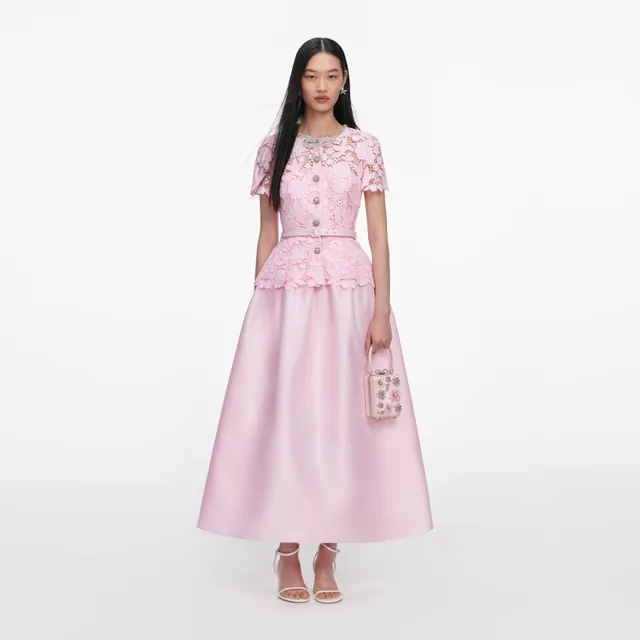 Self Portrait Pink Lace Taffeta Midi Kleid Pink UK 8 Spitze