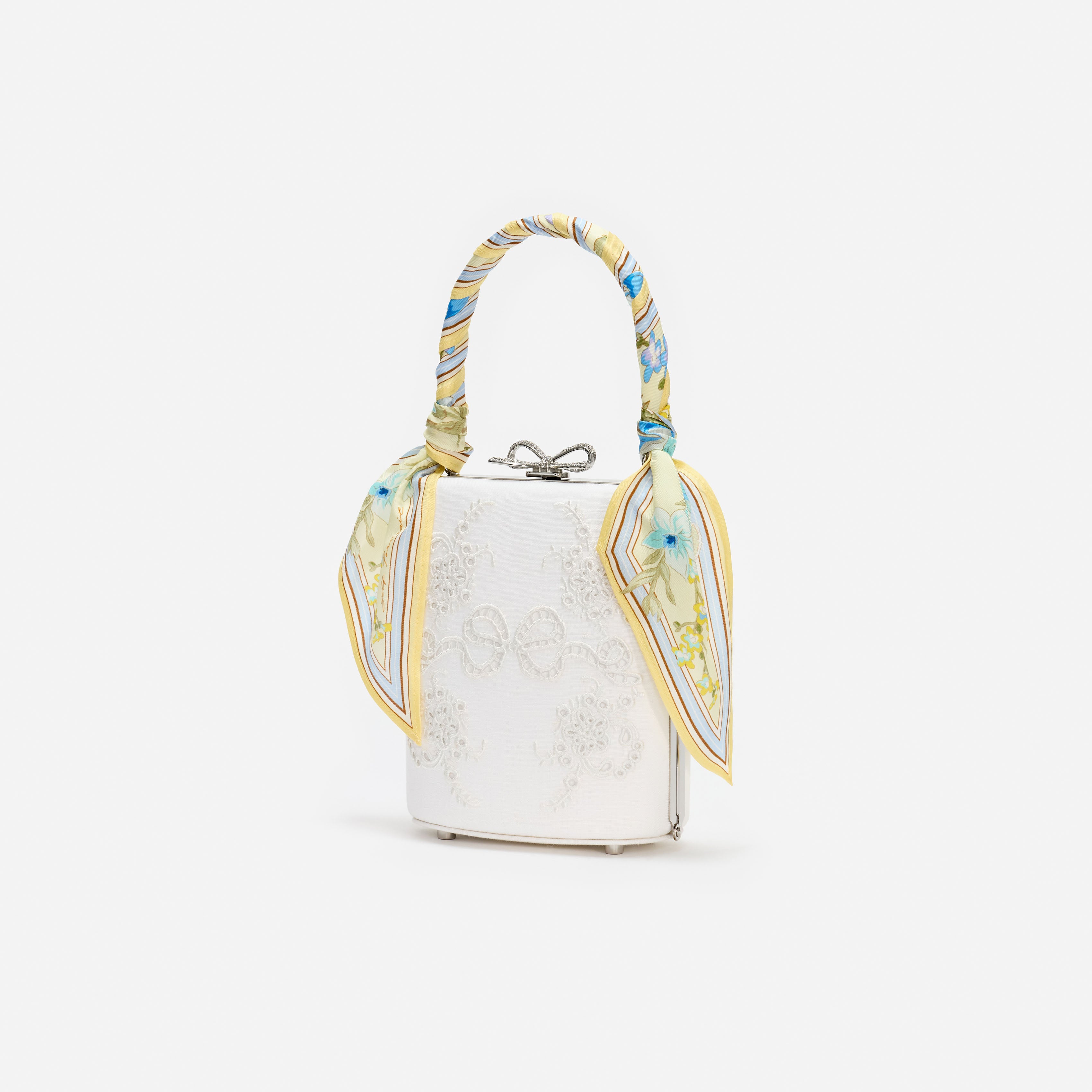 Self Portrait Cream Linen Floral Mini Bow Bag One Size