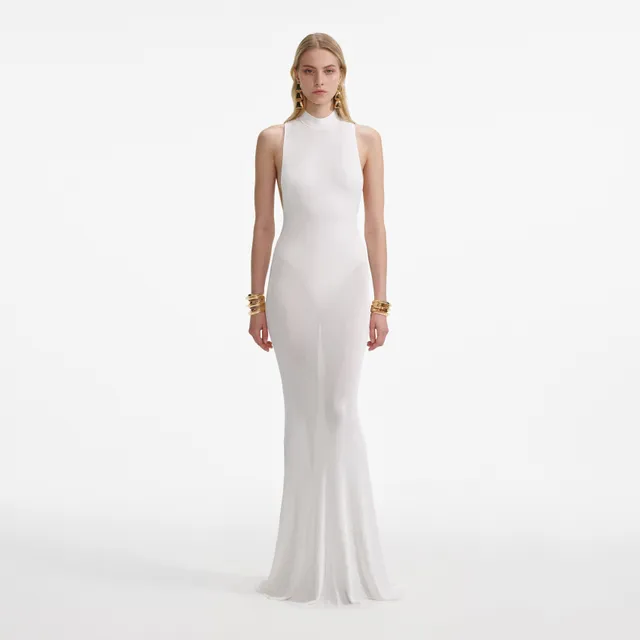Self Portrait Dresses White Racer Viscose Maxi Kleid Weiß