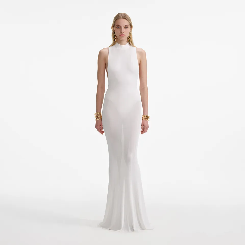 Self Portrait Dresses White Racer Viscose Maxi Kleid Weiß