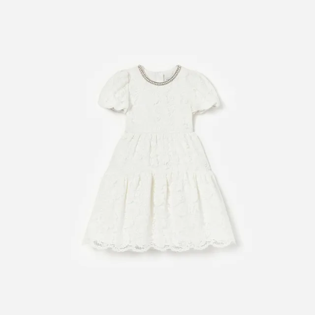 Self Portrait White Lace Pearl Trim Kinderkleid Weiss