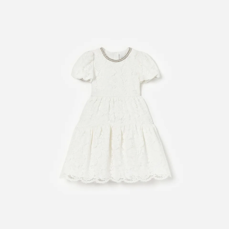 Self Portrait White Lace Pearl Trim Kinderkleid Weiss