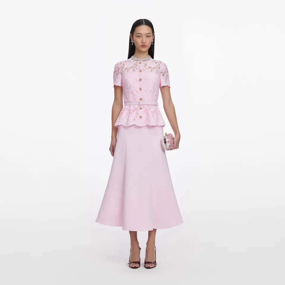 Self Portrait Pink Lace Crepe Midi Dress Midikleid UK6