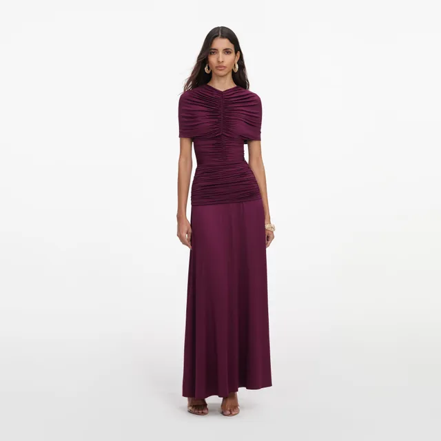 Self Portrait Burgundy Jersey Midi Kleid figurbetont Gr. UK4-18