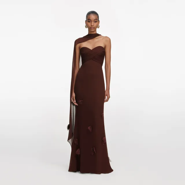Self Portrait Brown Georgette Flower Maxikleid Braun UK 6