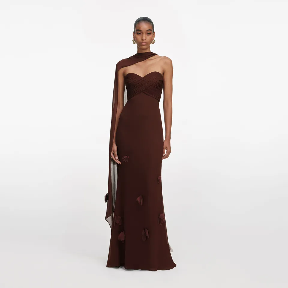 Self Portrait Brown Georgette Flower Maxikleid Braun UK 6
