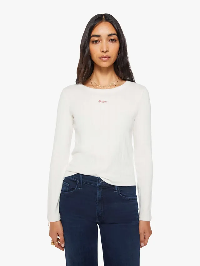 Mother The L/S Itty Bitty Ringer Langarmshirt Weiss Baumwolle