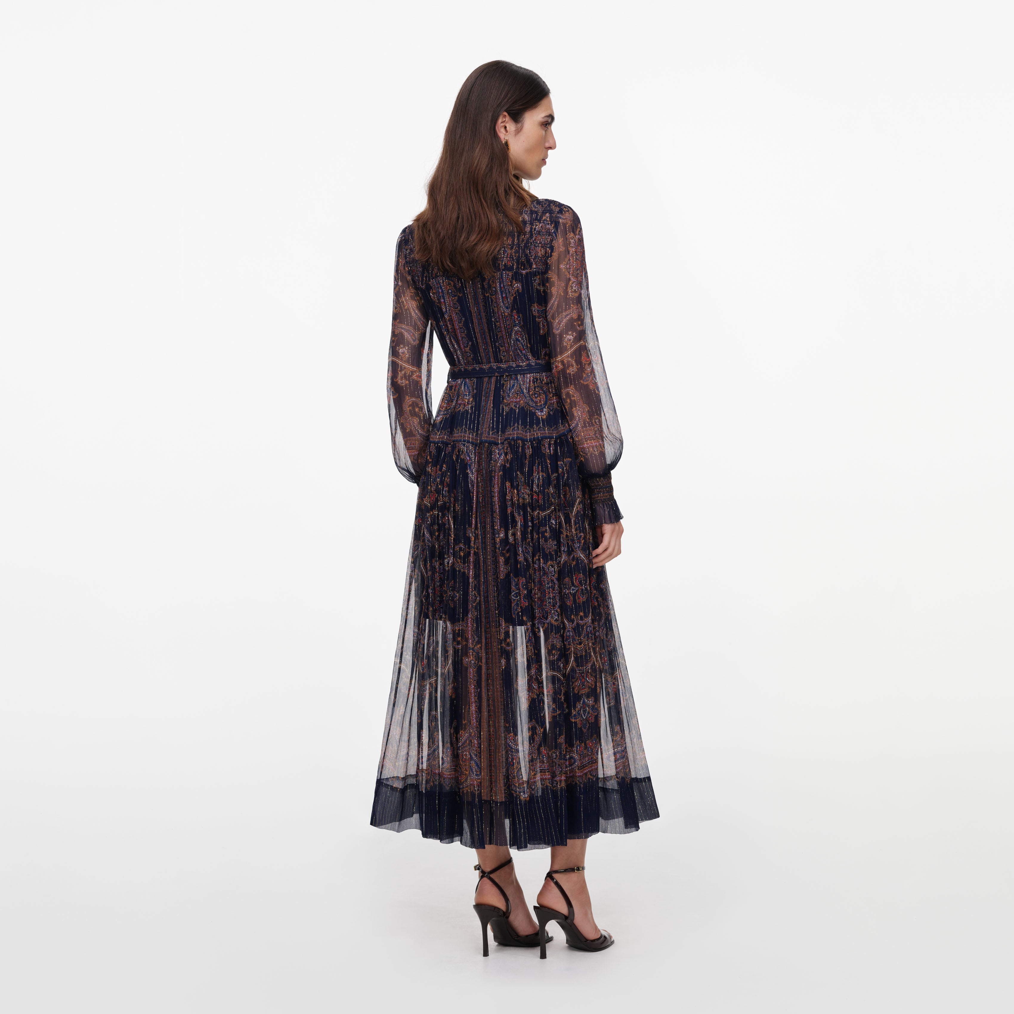 Self Portrait Navy Printed Georgette Midi Kleid UK 8 Blau