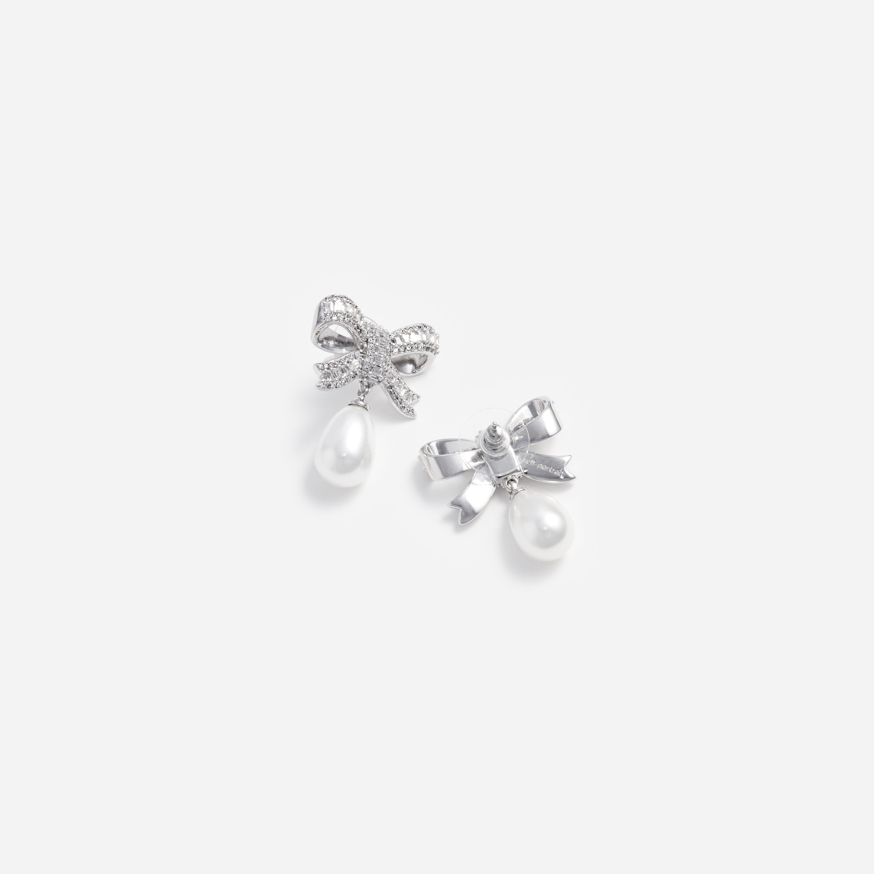Self Portrait Jewellery Crystal Bow Pearl Droplet Ohrringe Silber