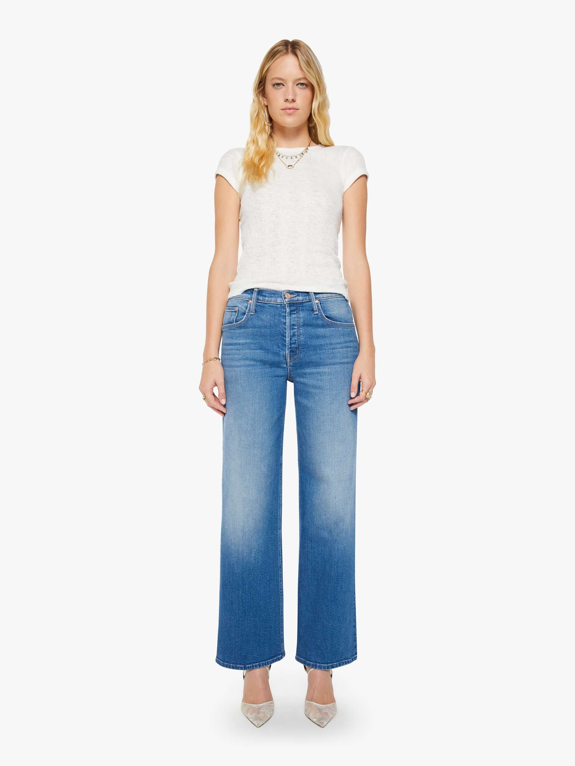 MOTHER Denim The Rerun Sneak Jeans Kissing The Caddy Wide Leg
