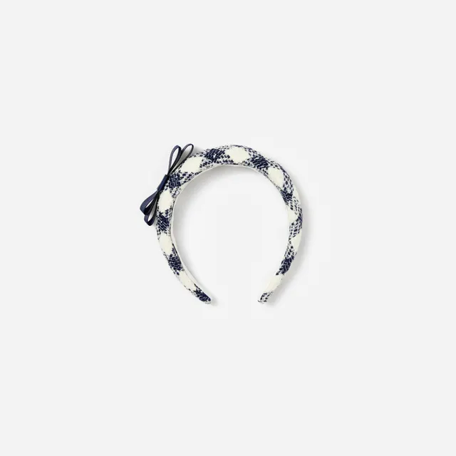 Self Portrait Navy Check Boucle Haarband One Size