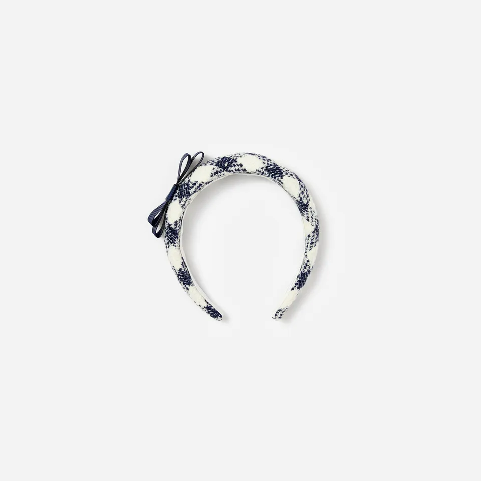 Self Portrait Navy Check Boucle Haarband One Size