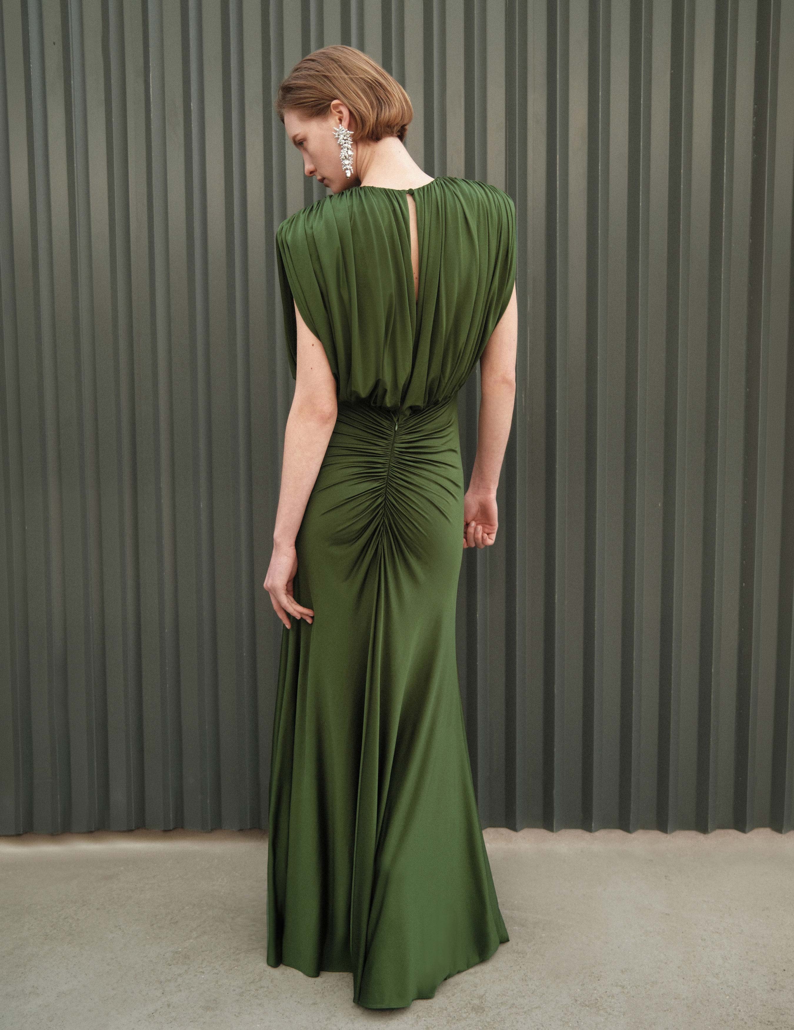 Self Portrait Olive Jersey Maxikleid Oliv Grün Lang