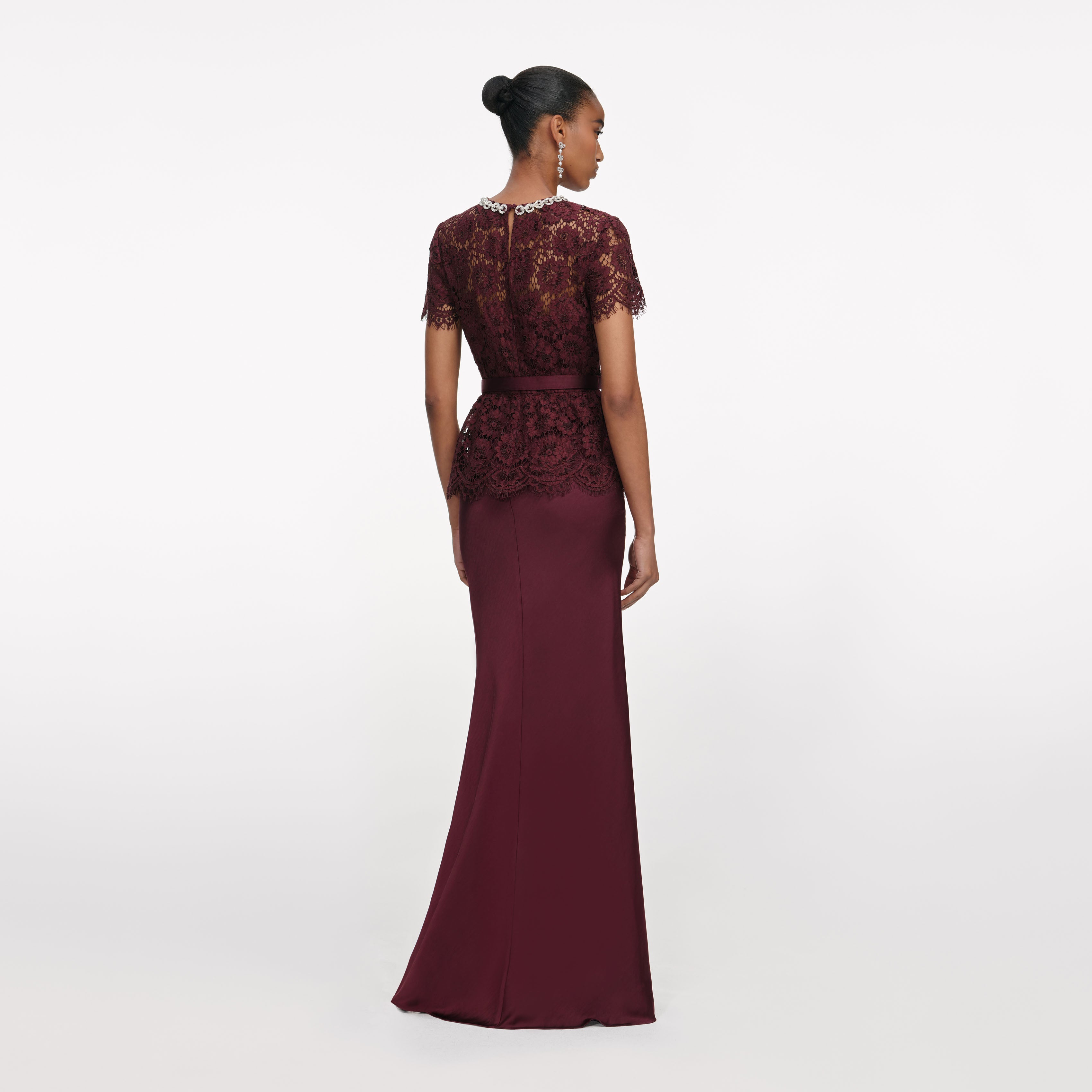 Self Portrait Burgundy Lace Satin Maxi Kleid Burgund UK 8