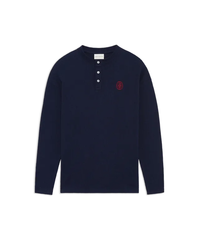 Drôle De Monsieur D Mirror Waffle Langarmshirt Navy Baumwolle