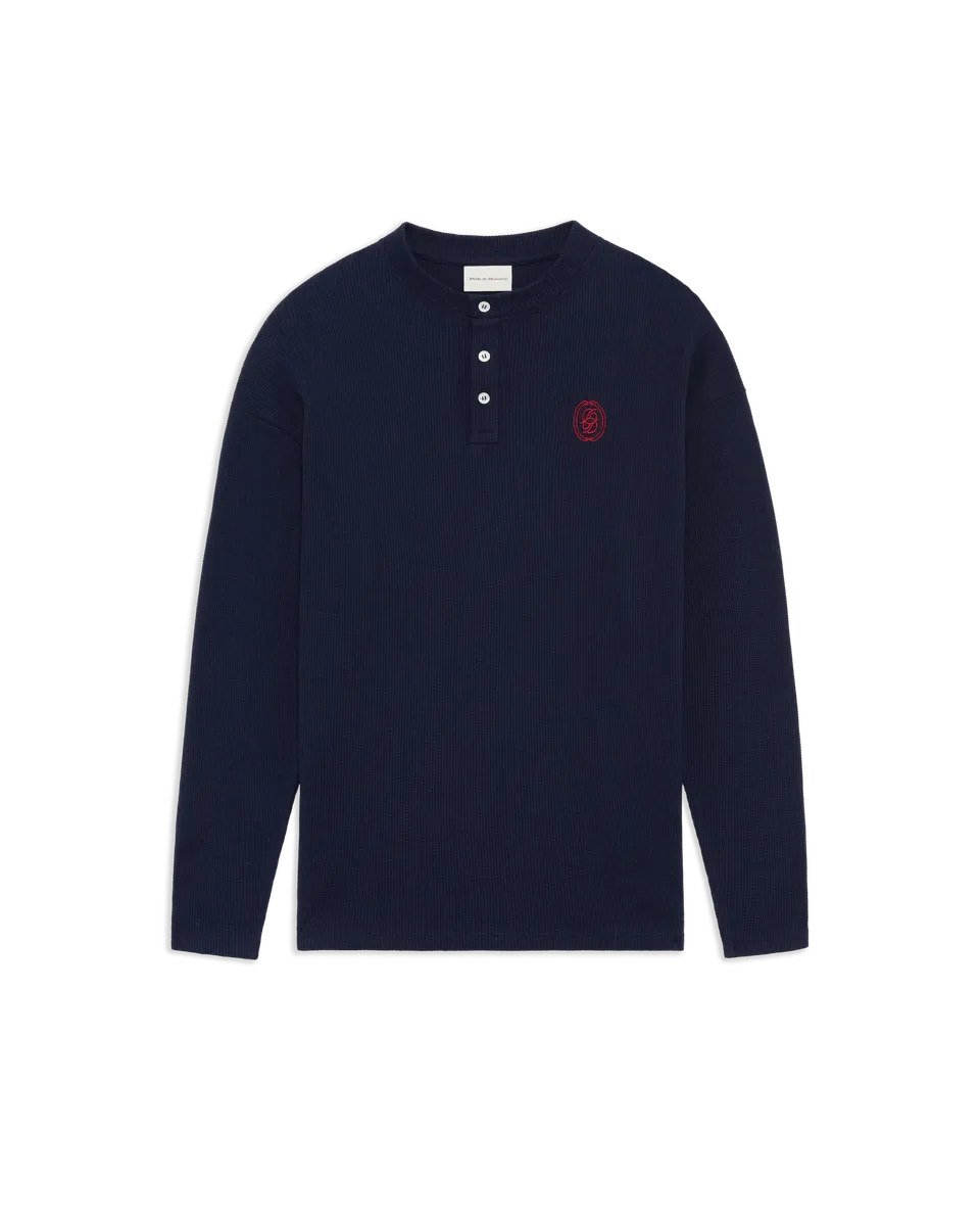Drôle De Monsieur D Mirror Waffle Langarmshirt Navy Baumwolle