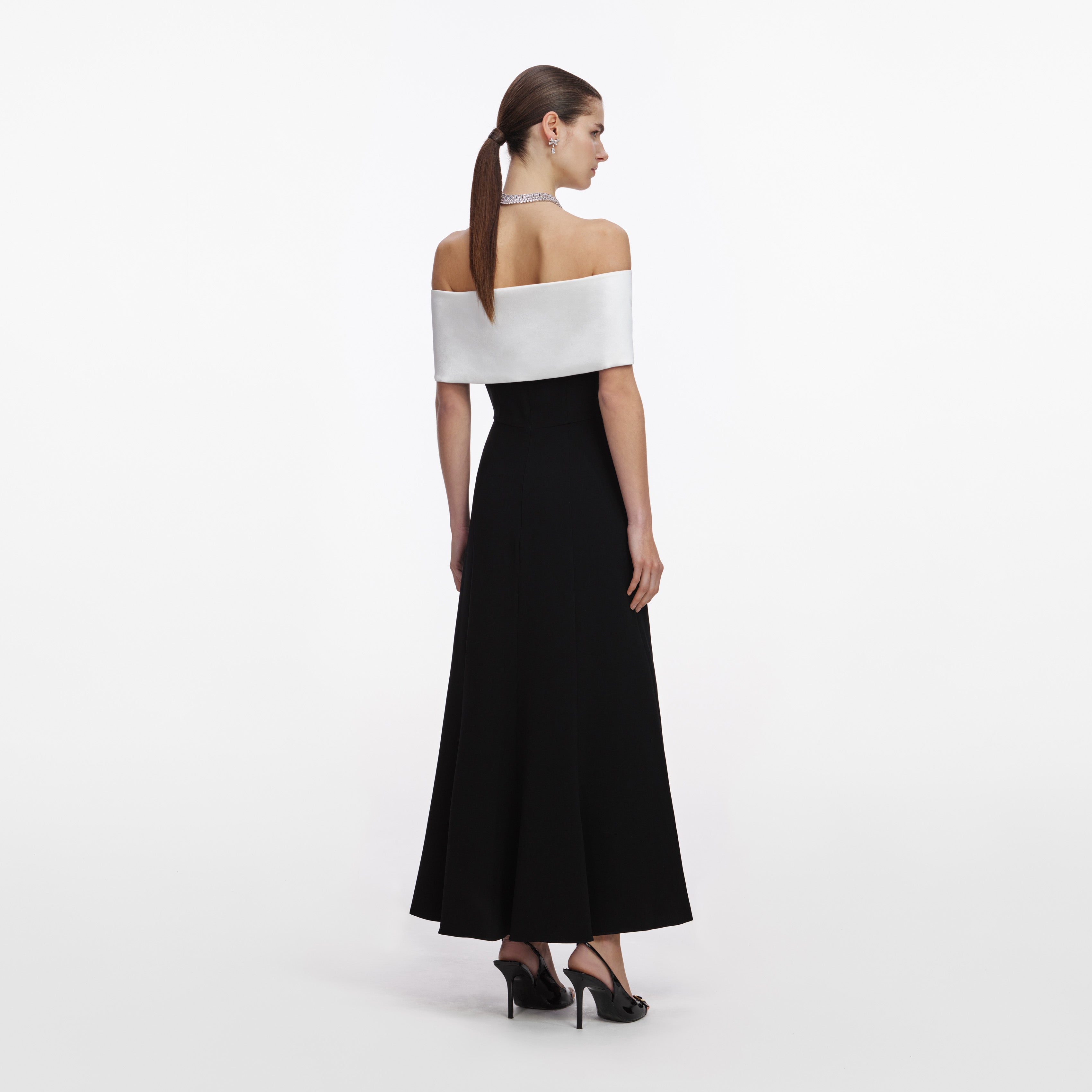 Self Portrait Dresses Flower Midi Kleid Schwarz Crepe Fit-Flare