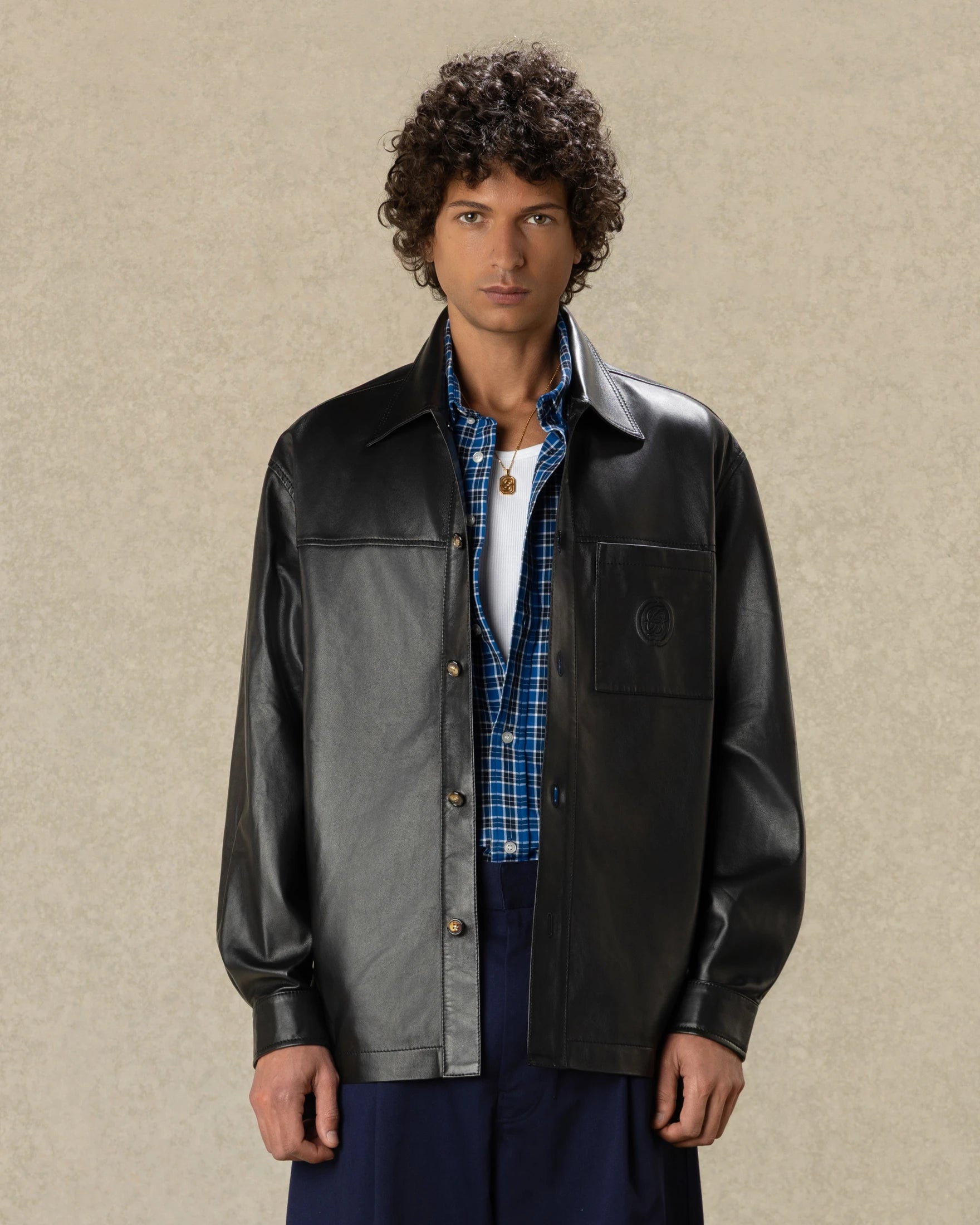 Drôle De Monsieur D Mirror Overshirt Lederhemd Schwarz Lammleder