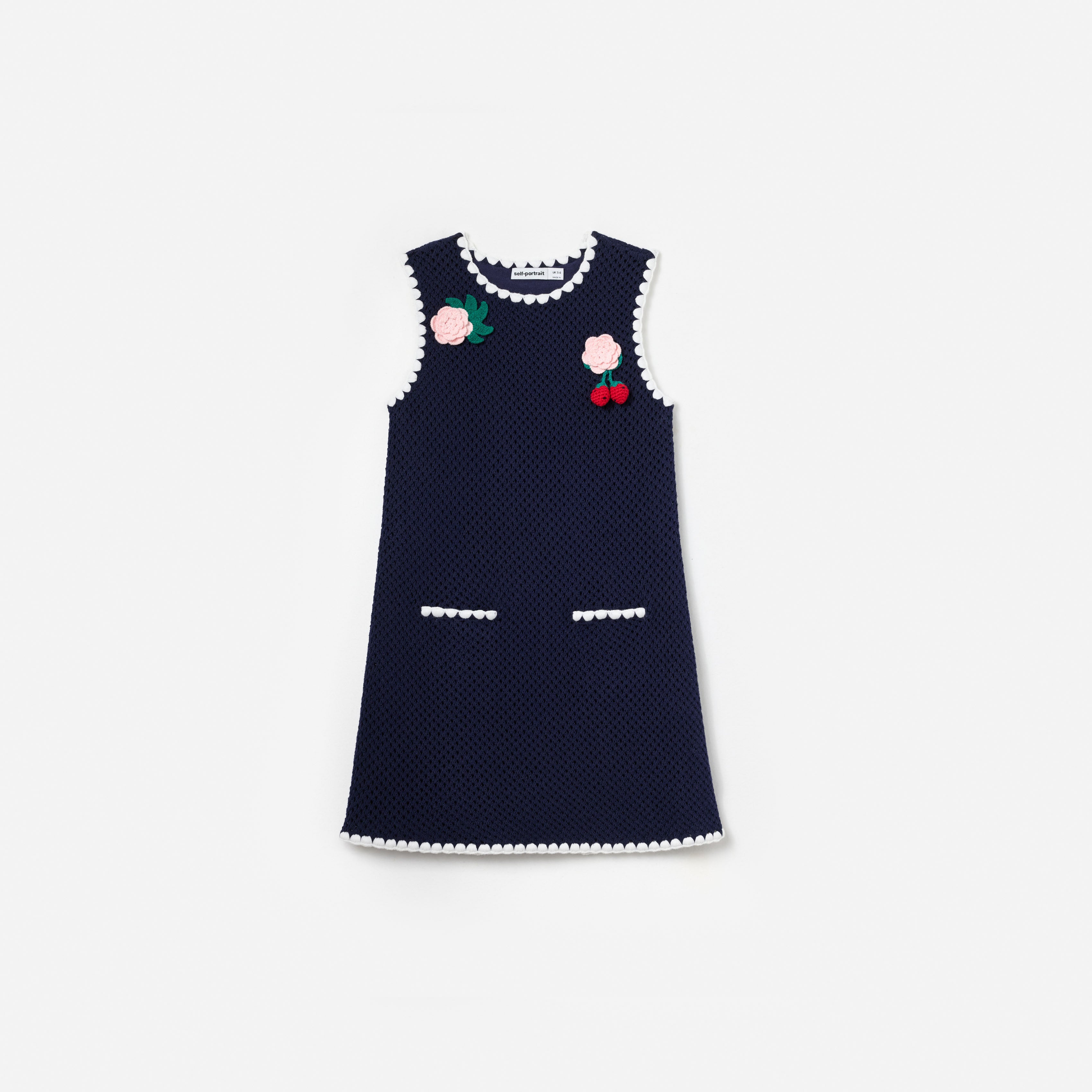 Self Portrait Navy Crochet Knitted Kleid Kinder Navy Baumwolle